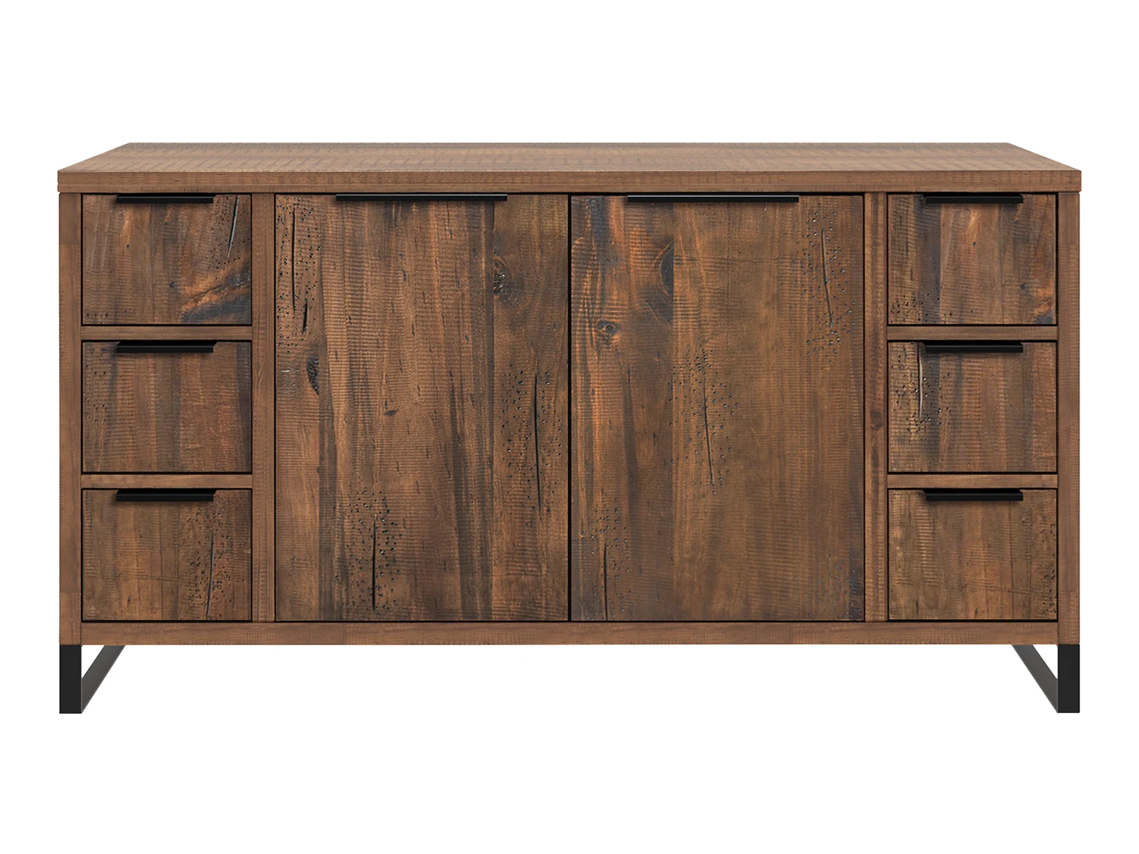 Waschtisch Sydney Pinie 138cm Freisteller Frontansicht: Badset Sydney Pinie dunkel 2-tlg. groß, lackiertes Holz-Badezimmermöbel Braun Türen Schubladen