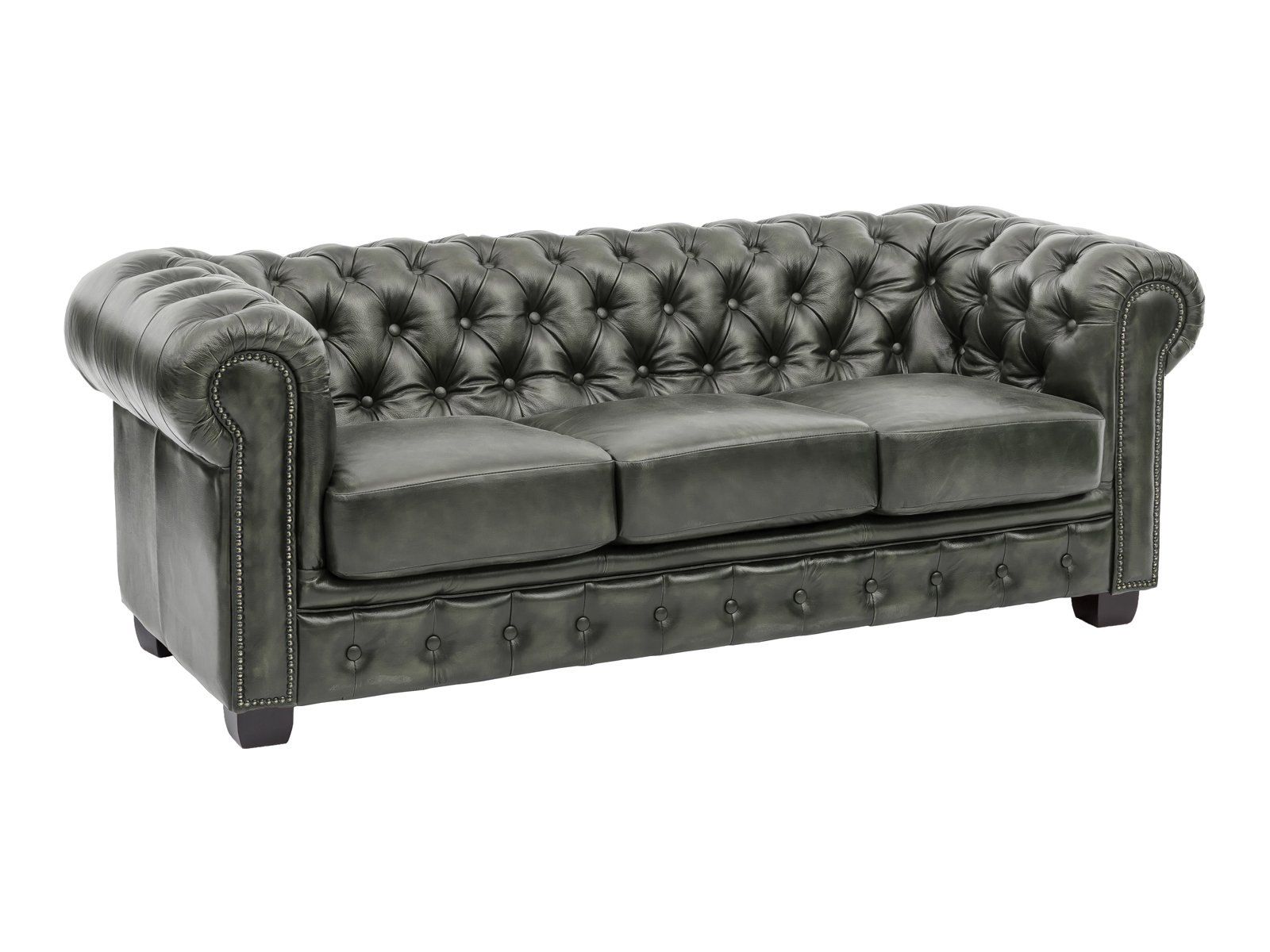 Sofa Chesterfield 3-Sitzer Echtleder grün Sofa Chesterfield 3-Sitzer Echtleder grün 200x72x90 Schrägansicht