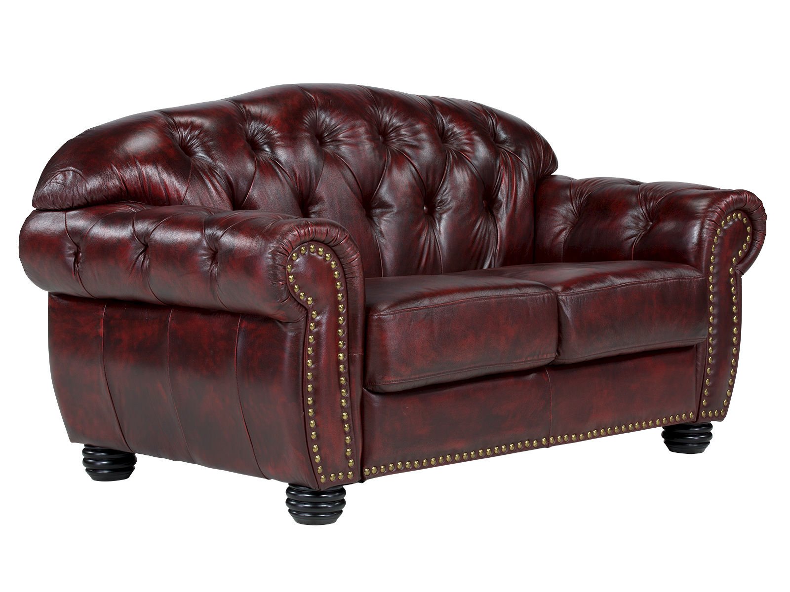 Sofa Chesterfield Hereford 2-Sitzer Echtleder rot 168x94x96 Schrägansicht