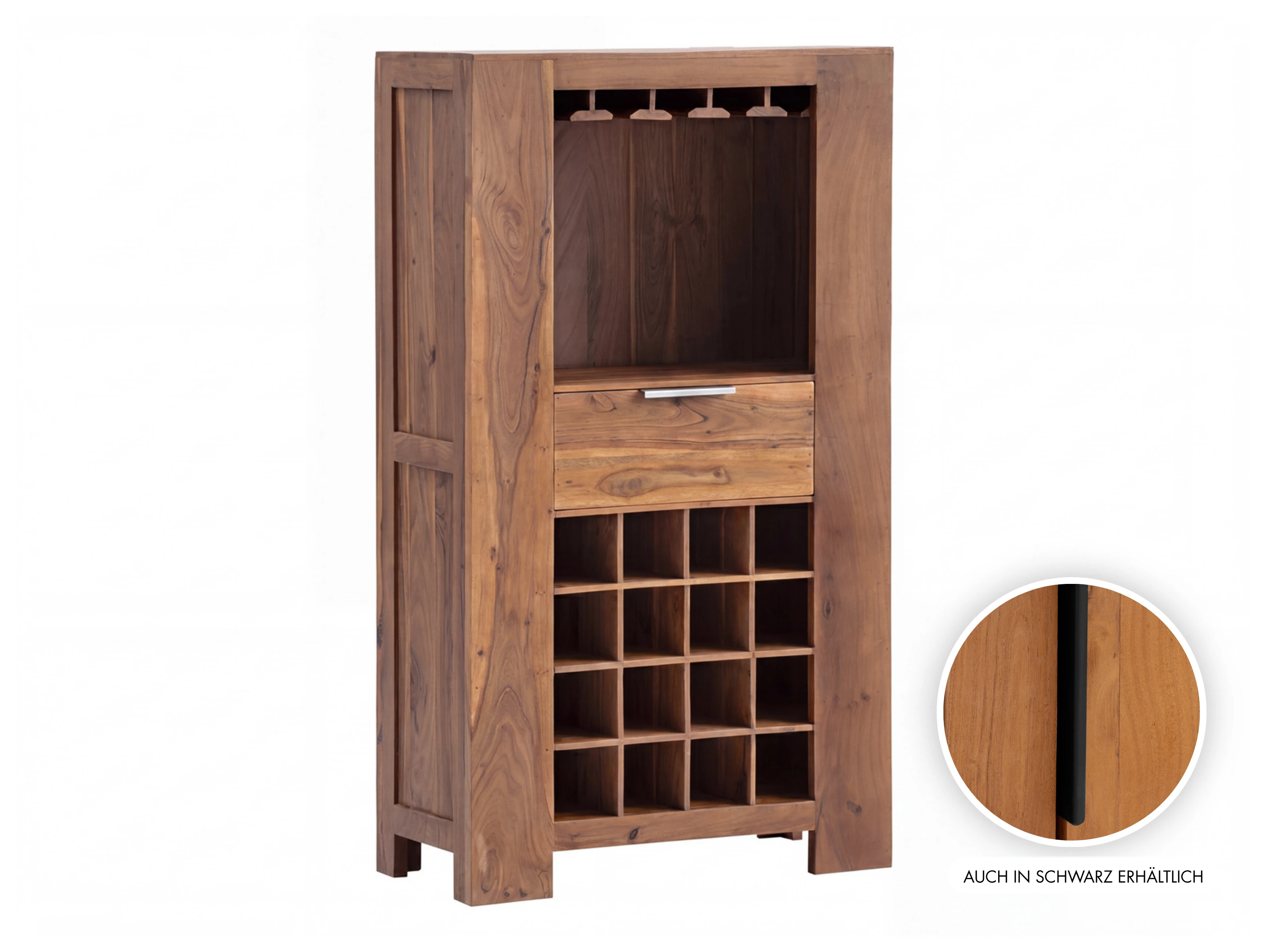 Barschrank Osbon Akazie - Metallgriffe Silber