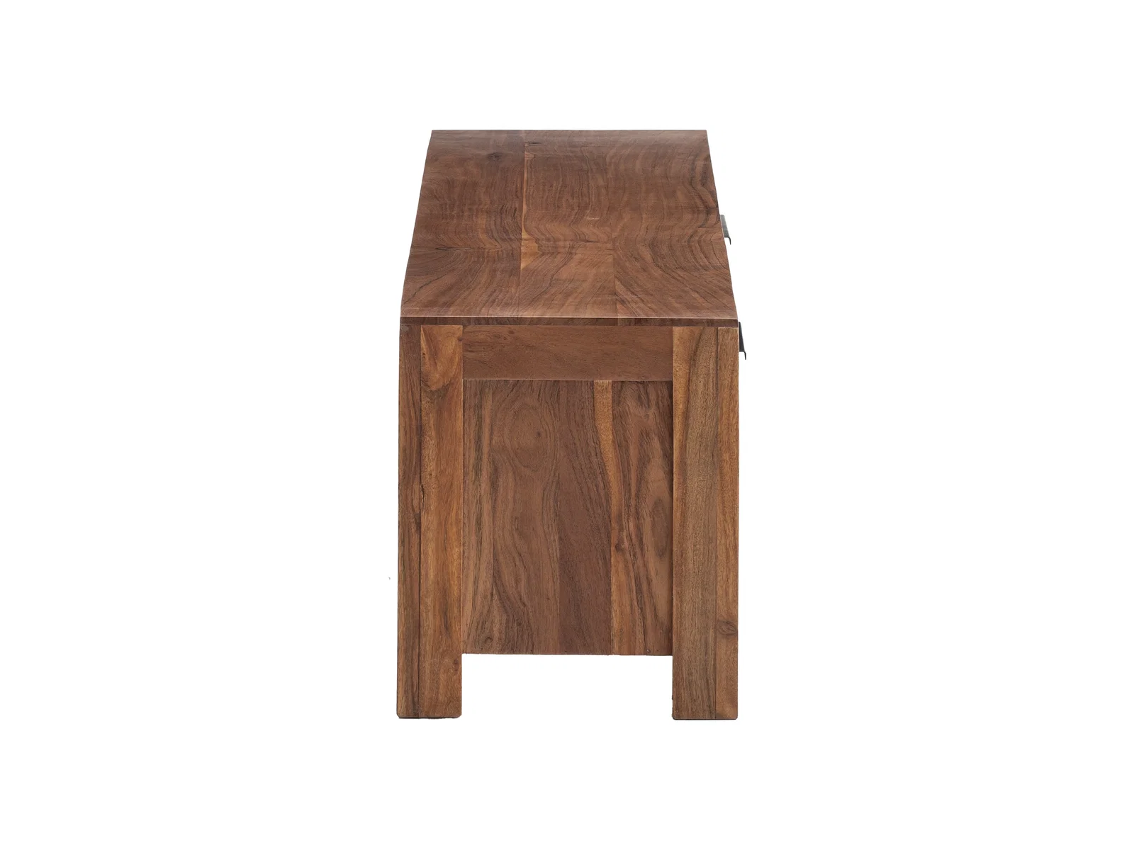 Freisteller-Seitenansicht der TV-Bank Osbon aus lackierter Akazie, 200×48×45 cm, 2 Türen, 2 offene Fächer