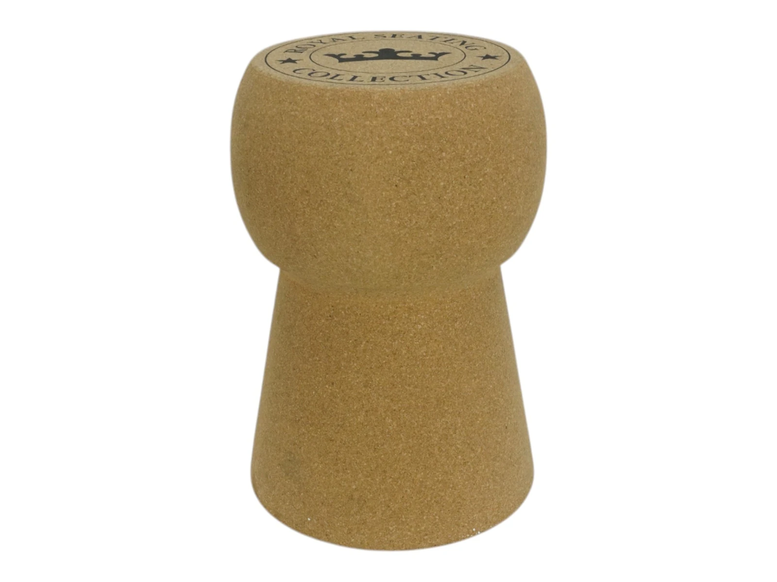 Frontansicht (Freisteller) des braunen „Hocker Corky“ Korkhockers, 34×50×34 cm – moderner, nachhaltiger Sitzhocker.