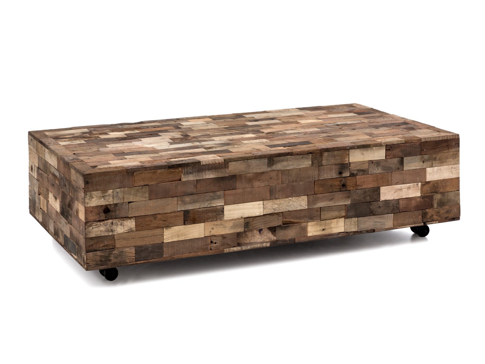 Couchtisch Kavali Holz - recyceltes Altholz 150x40x75 Schrägansicht