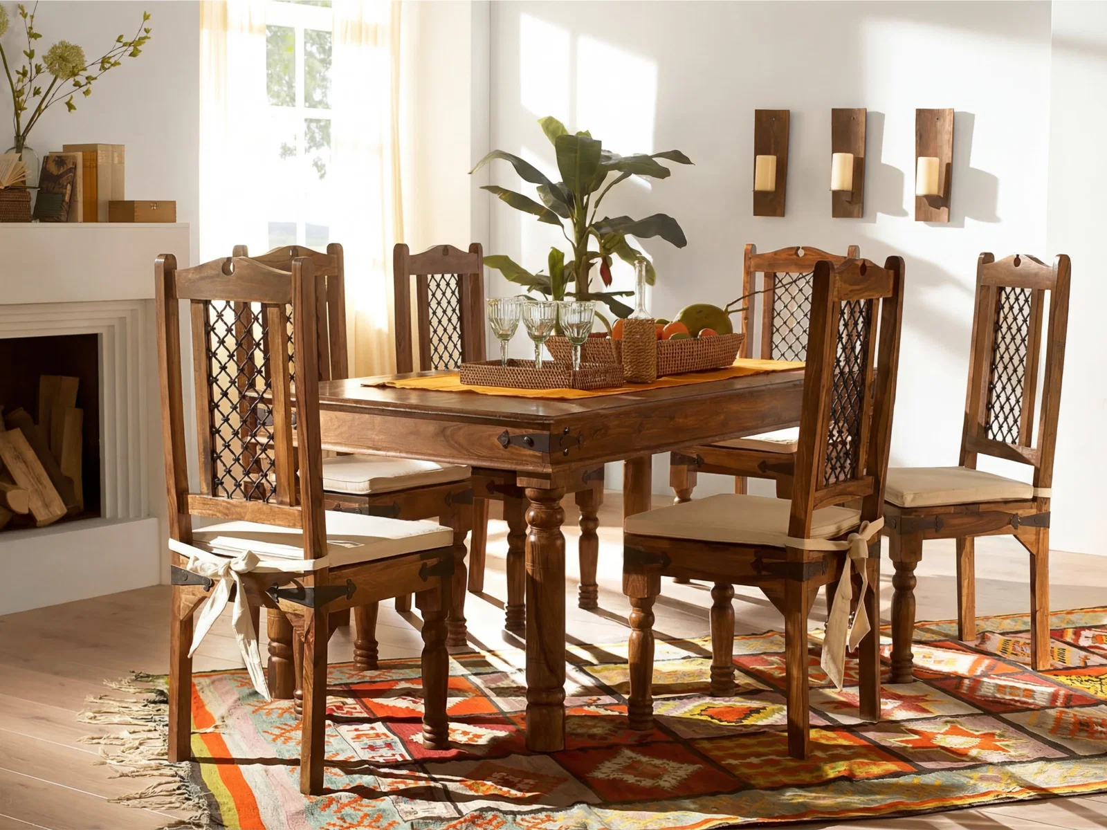 Essgruppe Merlow Akazie 180x90 cm 6 Stühle Landhaus