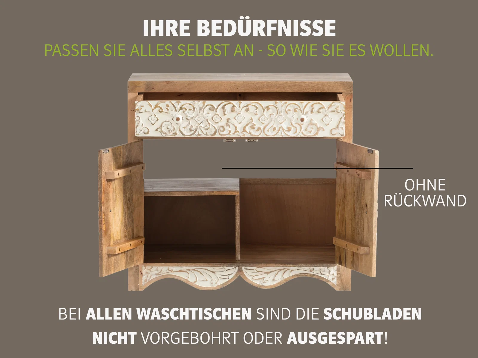 Offenes Holzregal ohne Rückwand mit integriertem Schubkasten, minimalistisches Design und warmes Holzfinish für Wohnzimmer oder Flur