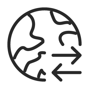 Blau-weißes Globus-Icon mit dem Schriftzug 'Weltweit', symbolisiert internationale Verfügbarkeit und globalen Service.