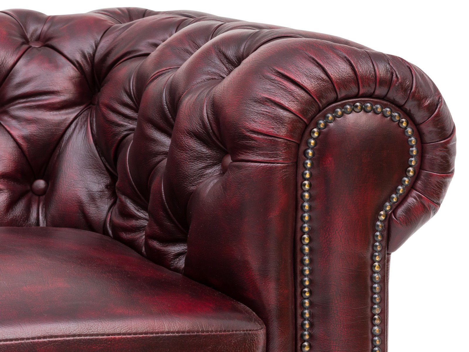 Sofa Chesterfield 5-Sitzer Echtleder rot 310x72x100 Detailbild