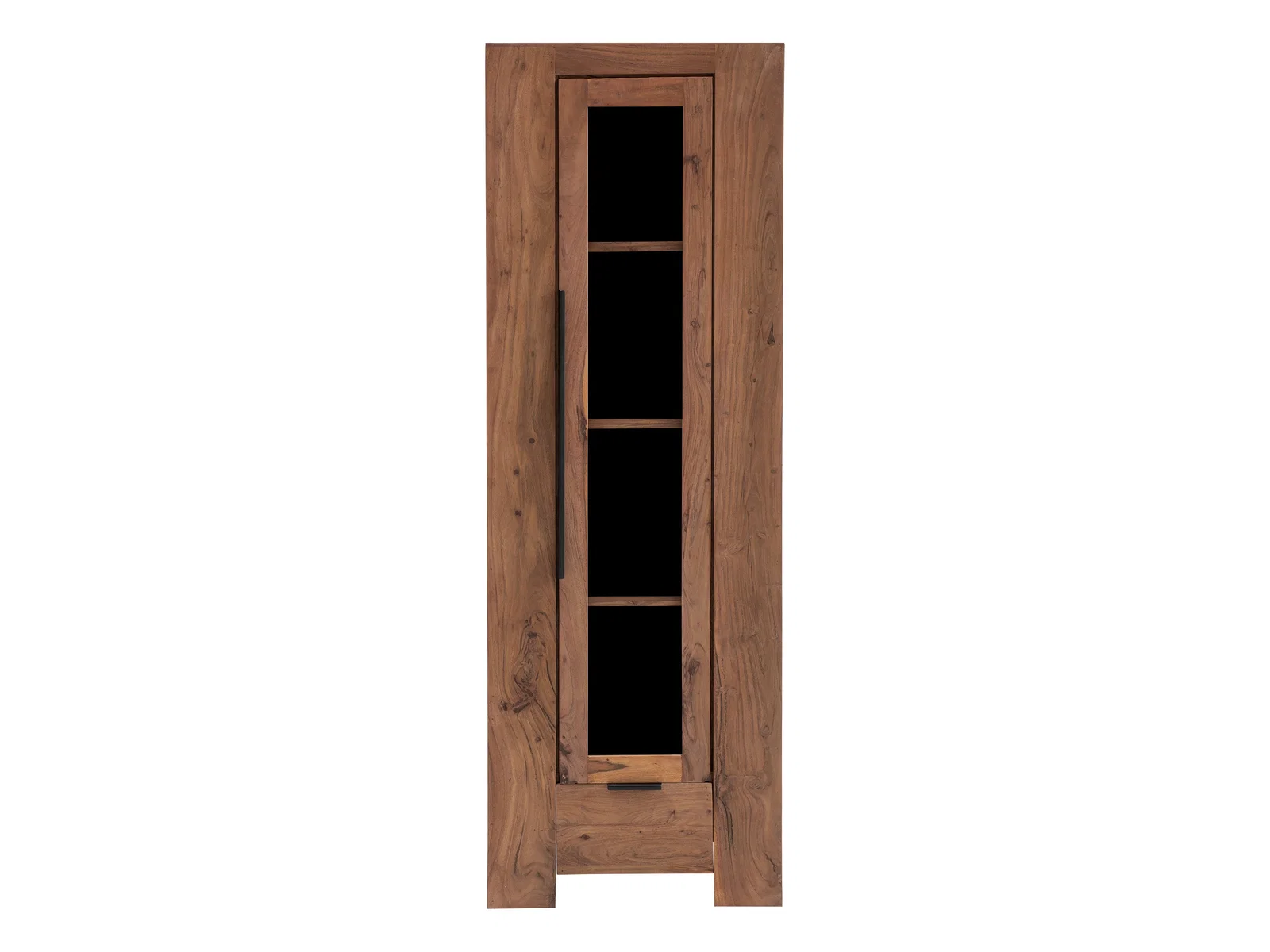 Vitrine Osbon Freisteller-Frontansicht: Akazienholz-Vitrine in Braun (65×190×45 cm), 1-türig rechts angeschlagen