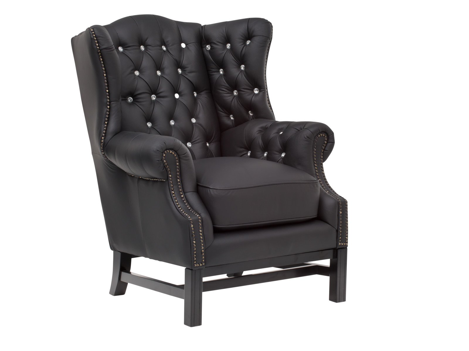 Ohrensessel Chesterfield Kingsfield schwarz Ohrensessel Chesterfield Kingsfield schwarz Echtleder 89x104x79 Schrägansicht