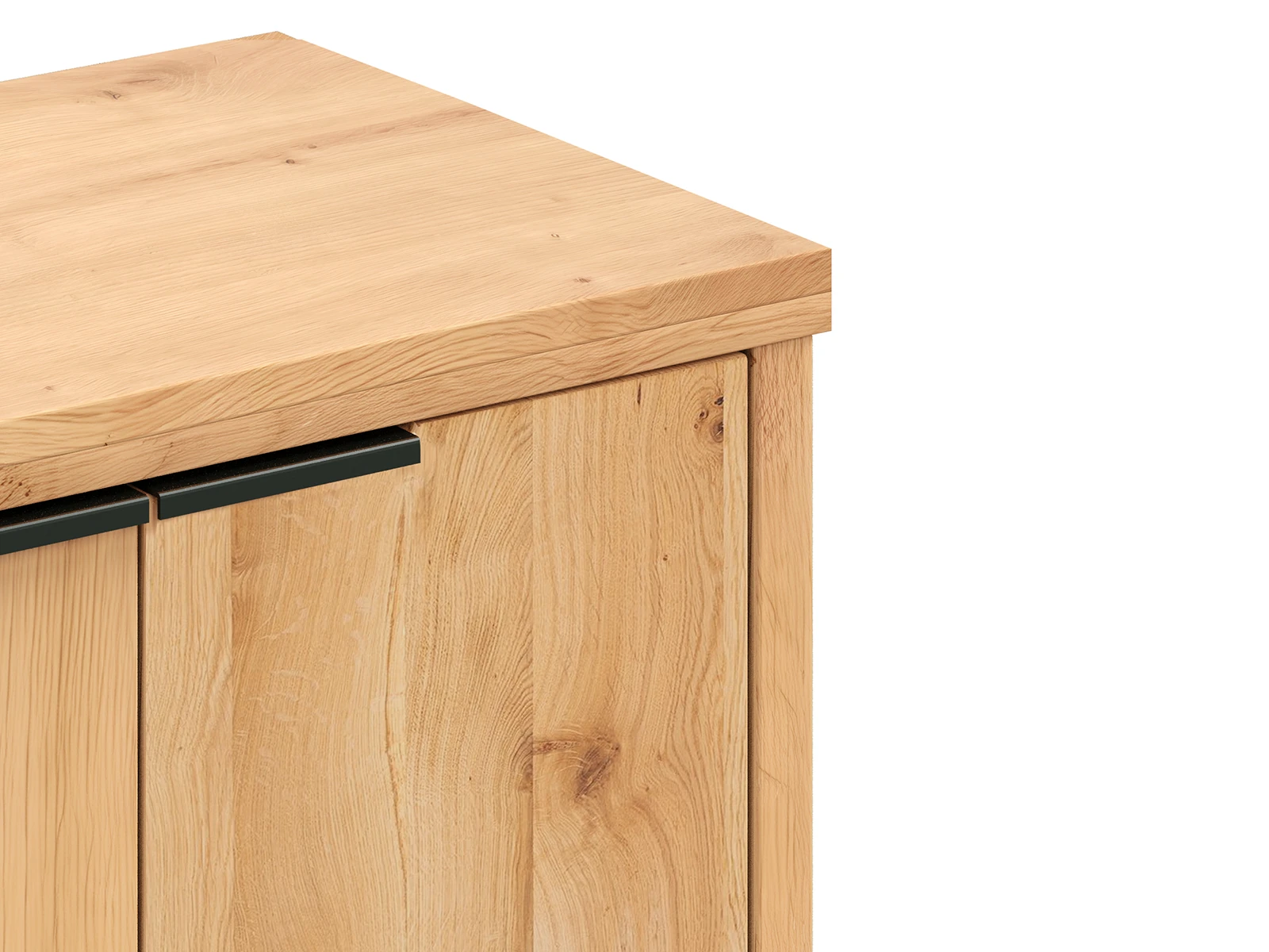 Freisteller: Sideboard Sydney in 45°-Ansicht, aus geölter Wildeiche, 4 Türen, 2 Schubladen, sichtbare Holzmaserung. Freisteller: Sideboard Sydney in 45°-Ansicht, aus geölter Wildeiche, 4 Türen, 2 Schubladen, sichtbare Holzmaserung.