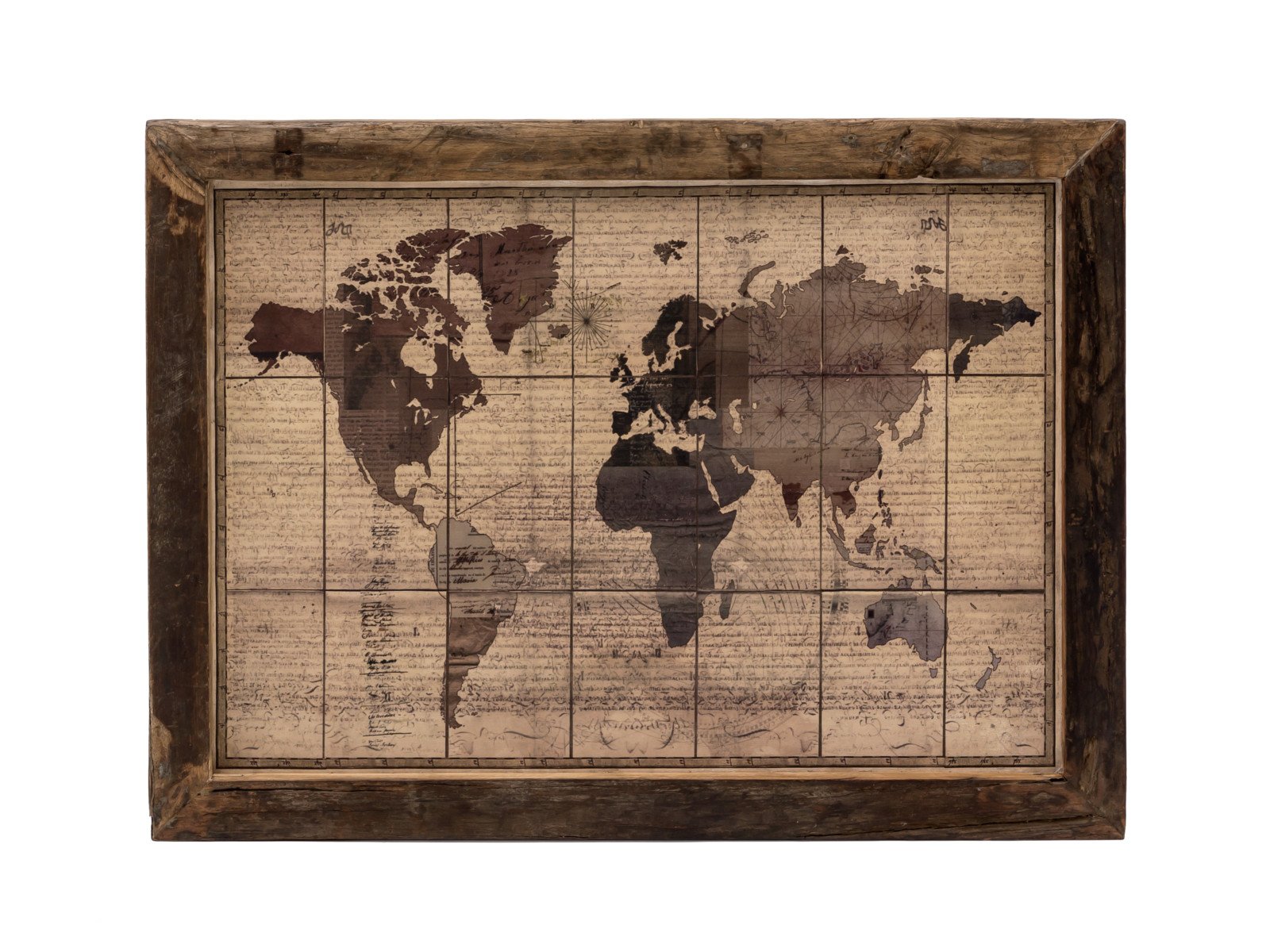 Wandbild World Map 120x90 Holz - recyceltes Hartholz 120x90x4 Frontansicht