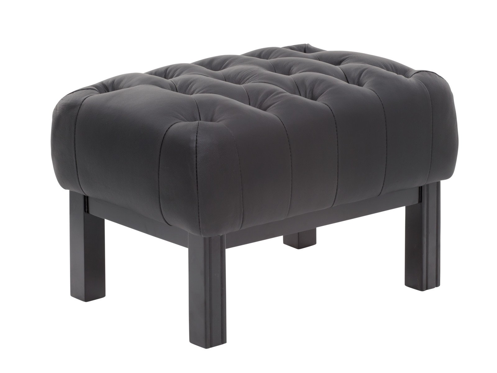 Hocker Chesterfield Kingsfield schwarz Echtleder 61x43x46 Schrägansicht