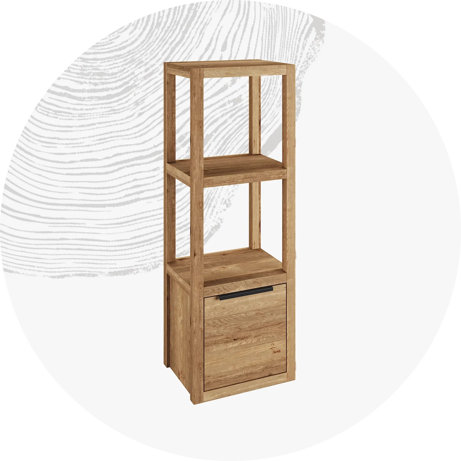 Modernes Holz-Wandregal mit schwebenden, minimalistischen Böden an neutraler Wand, dekoriert mit Pflanzen und Deko.