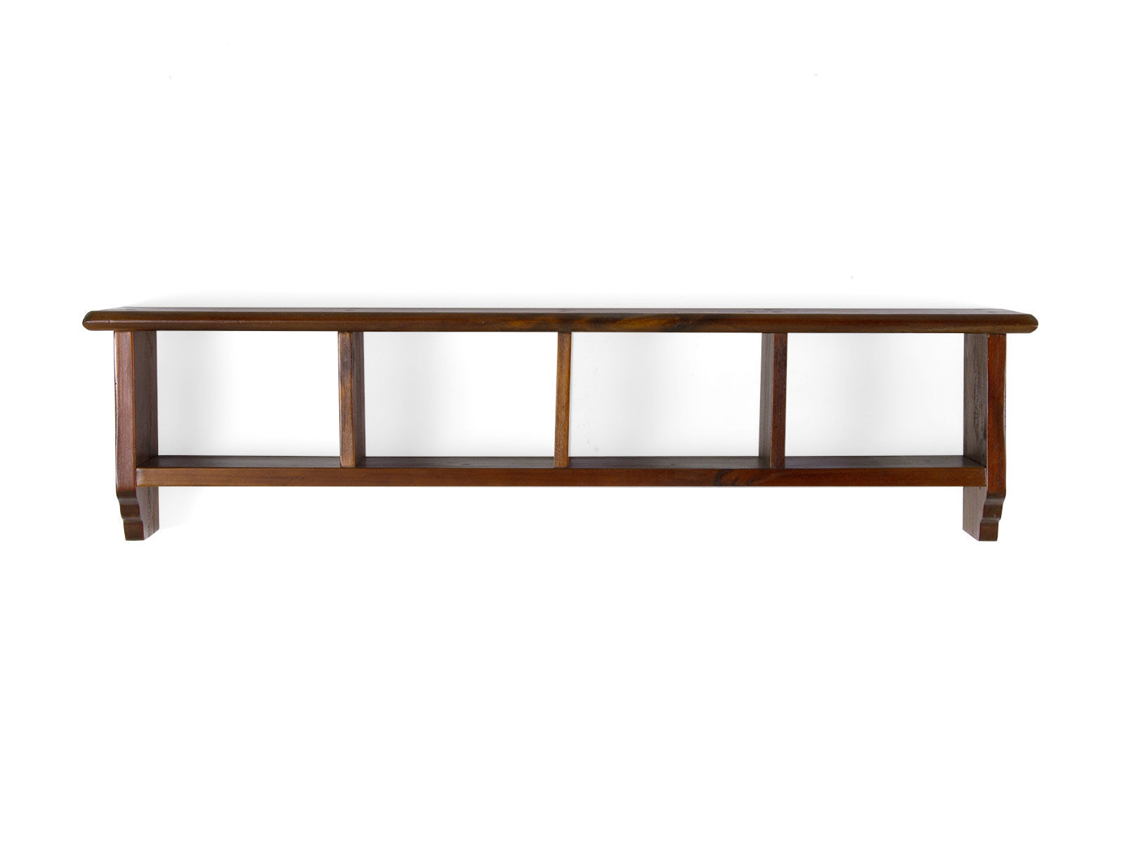 Freisteller Frontansicht Wandregal Catana in braunem, lackiertem Pinienholz, 100×25×20 cm mit vier offenen Fächern