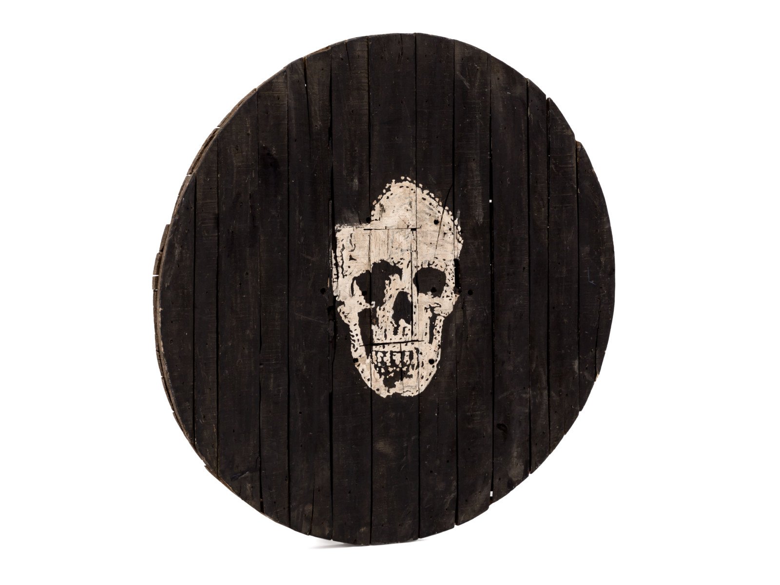 Wandbild Totenkopf D120cm Wandbild Totenkopf D120cm Holz - recyceltes Hartholz 120x120x5 Schrägansicht