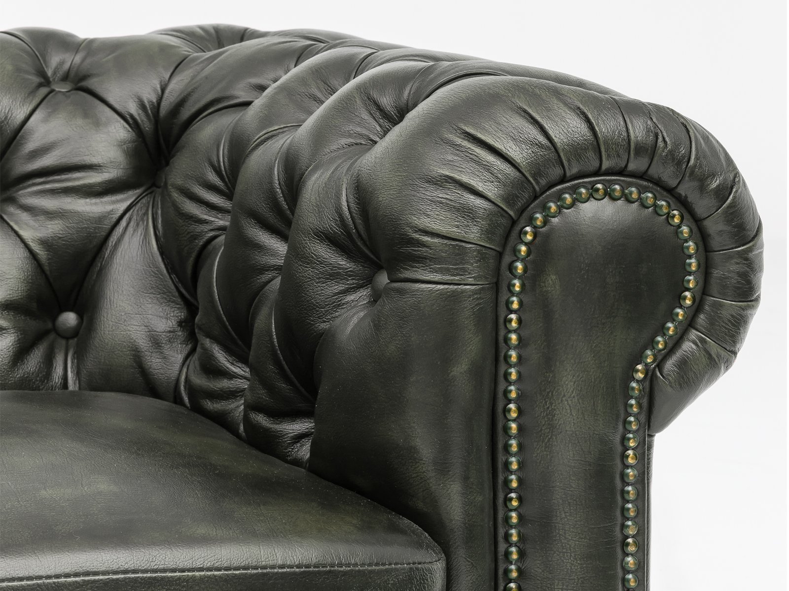 Chesterfield Sofa Garnitur antik grün Echtleder 210x72x90 Detailbild