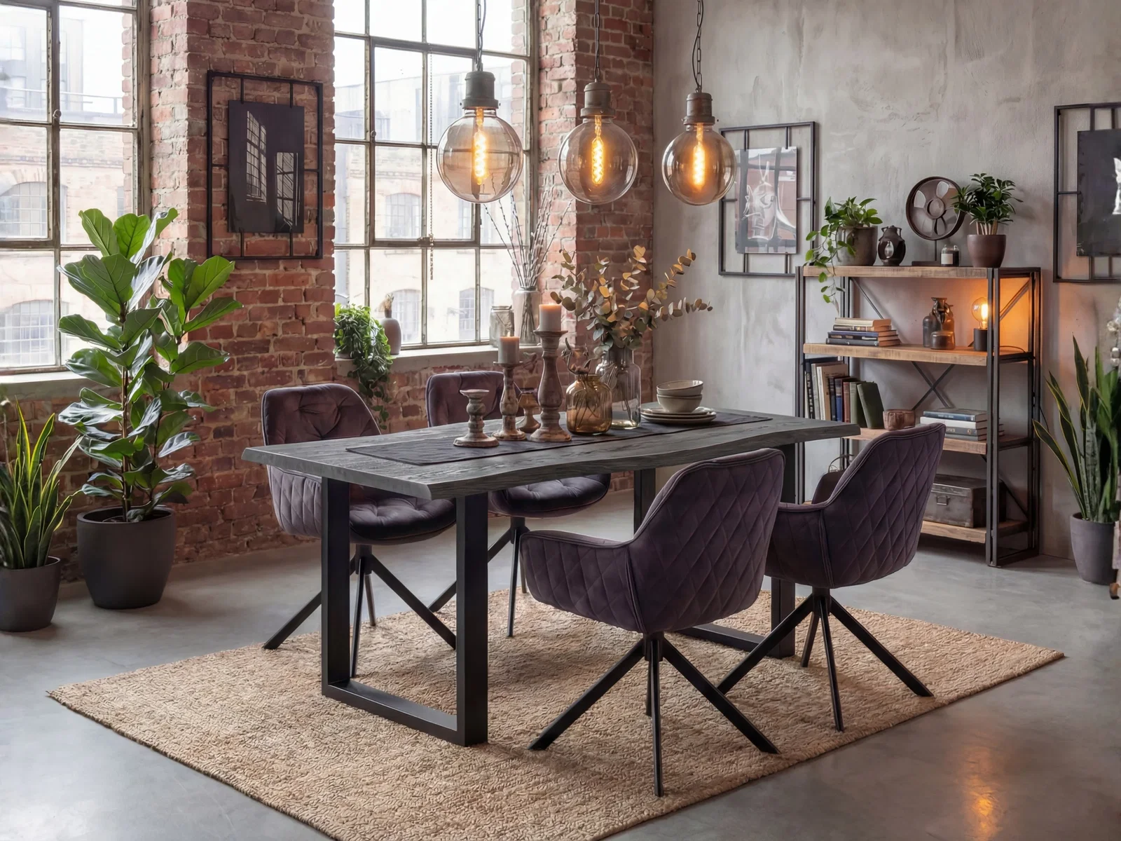 Kufentisch mit Holzplatte und schwarzem Metallgestell als typischer Materialmix aus Holz und Metall