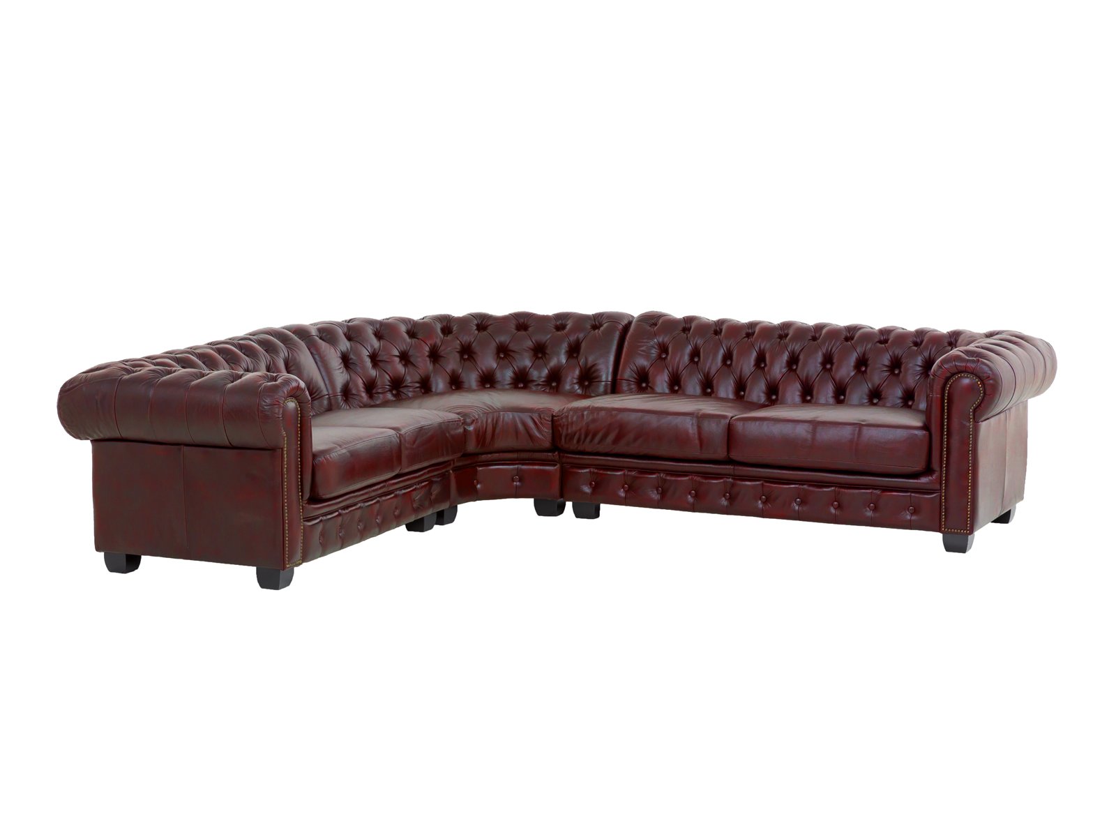 Ecksofa Chesterfield Echtleder I rot Echtleder 263x74x294 Schrägansicht