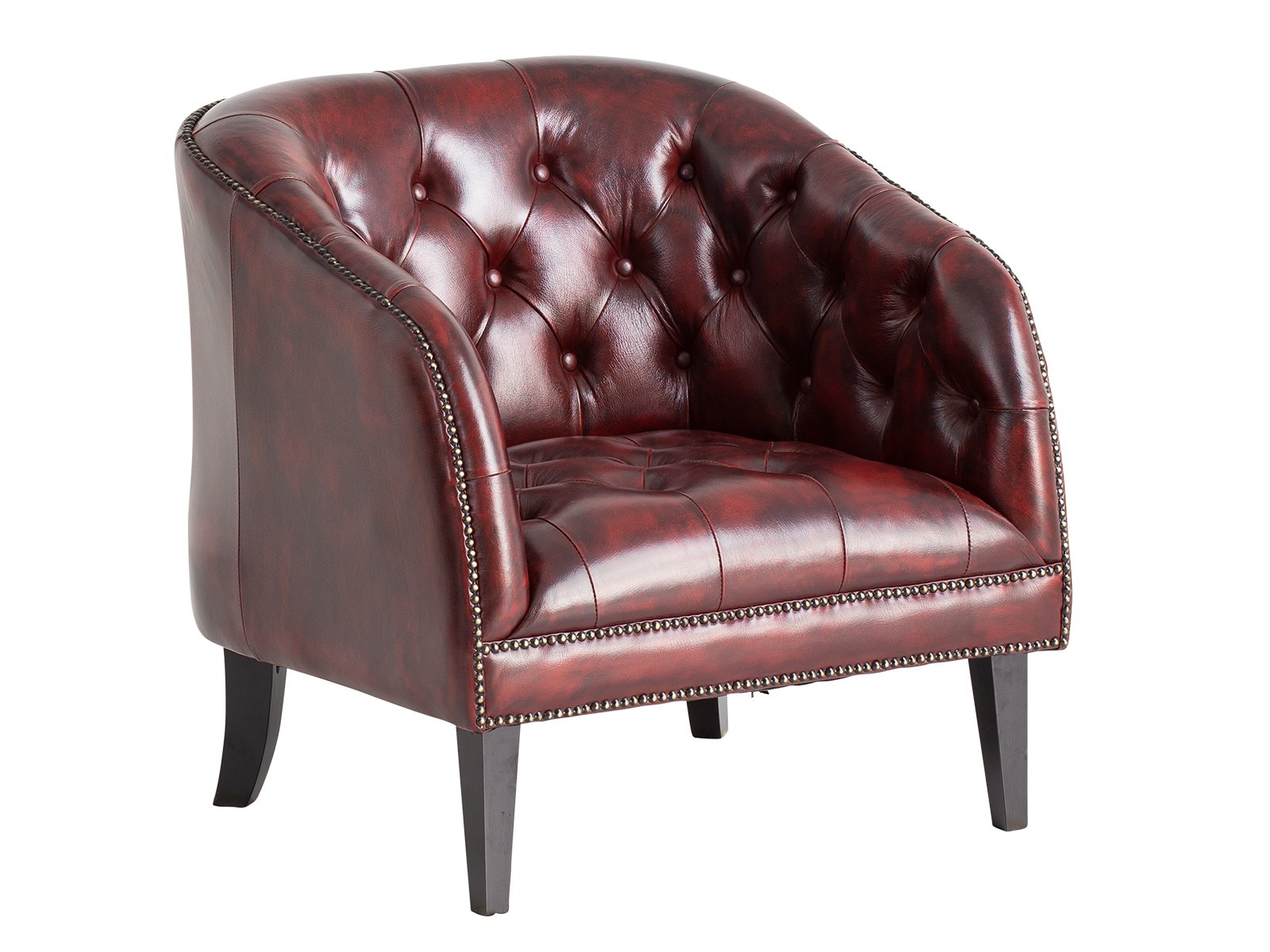 Sessel Chesterfield Oakland Echtleder rot 76x76x76 Schrägansicht