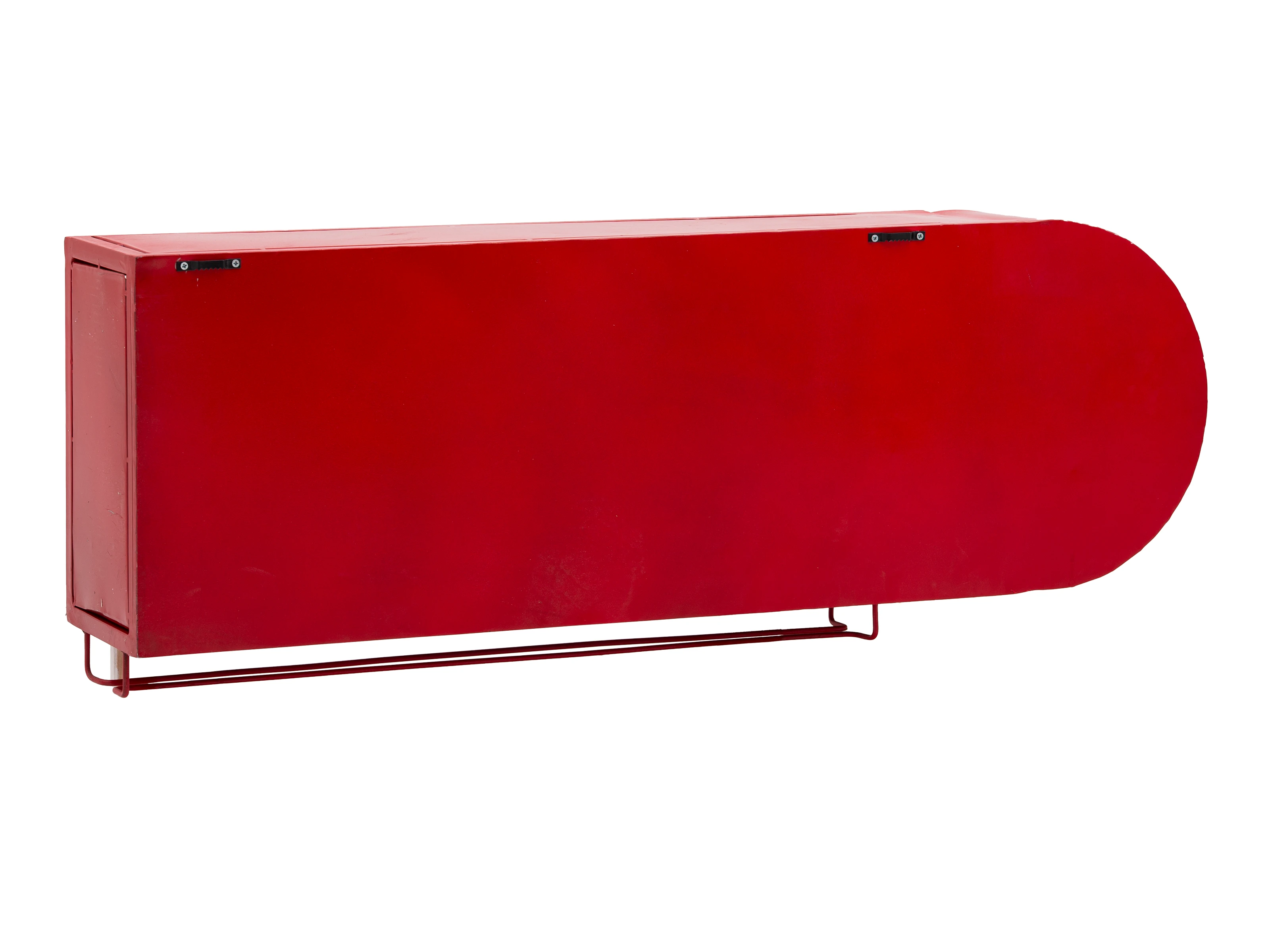 Freisteller-Frontansicht: rotes Wandregal „Gasoline“ aus Metall, 115×40×25 cm, mit offener Ablage und abgerundeter Front.