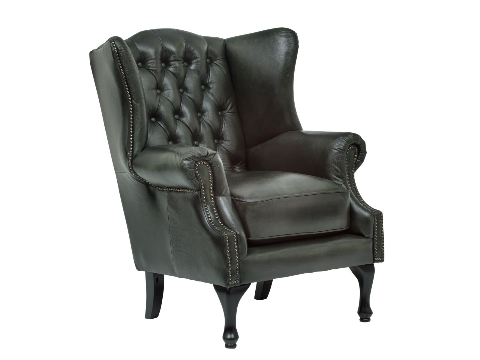 Ohrensessel Chesterfield Pittsfield Echtleder grün Ohrensessel Chesterfield Pittsfield Echtleder grün 89x104x79 Schrägansicht
