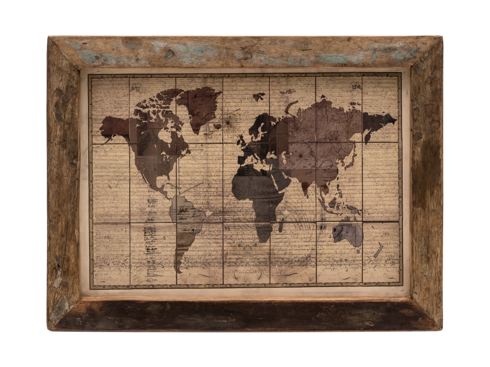 Wandbild World Map 60x45 Holz - recyceltes Hartholz 60x45x4 Frontansicht