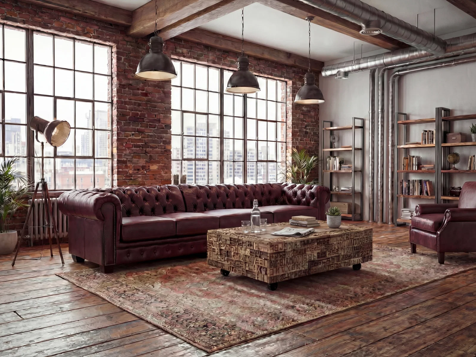Sofa Chesterfield 6-Sitzer Echtleder antik rot