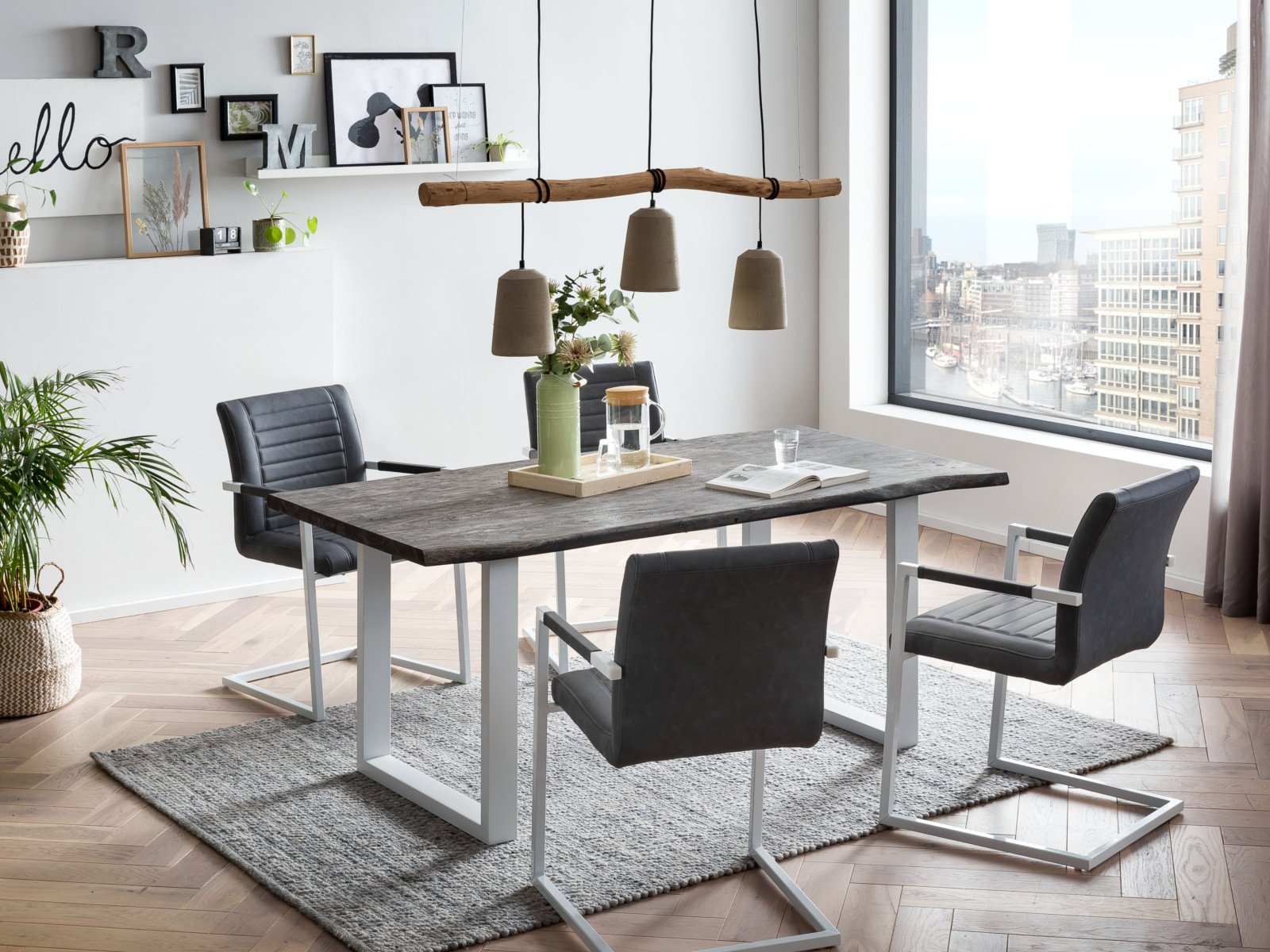 Esstisch Bullwer grau-weiß 140x90 cm Akazie / Metall 140x75x90 Ambiente