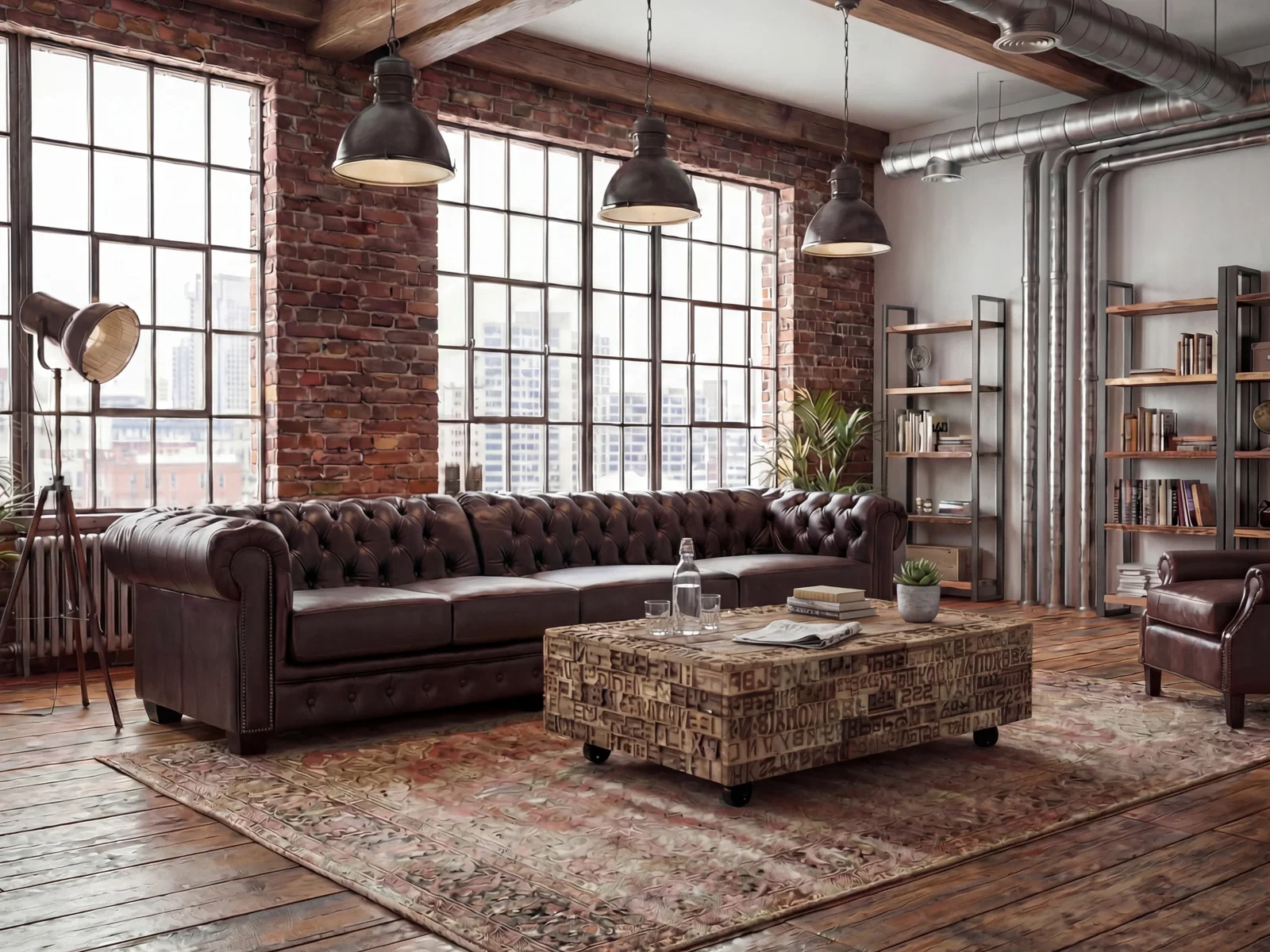 Sofa Chesterfield 6-Sitzer Echtleder antik braun