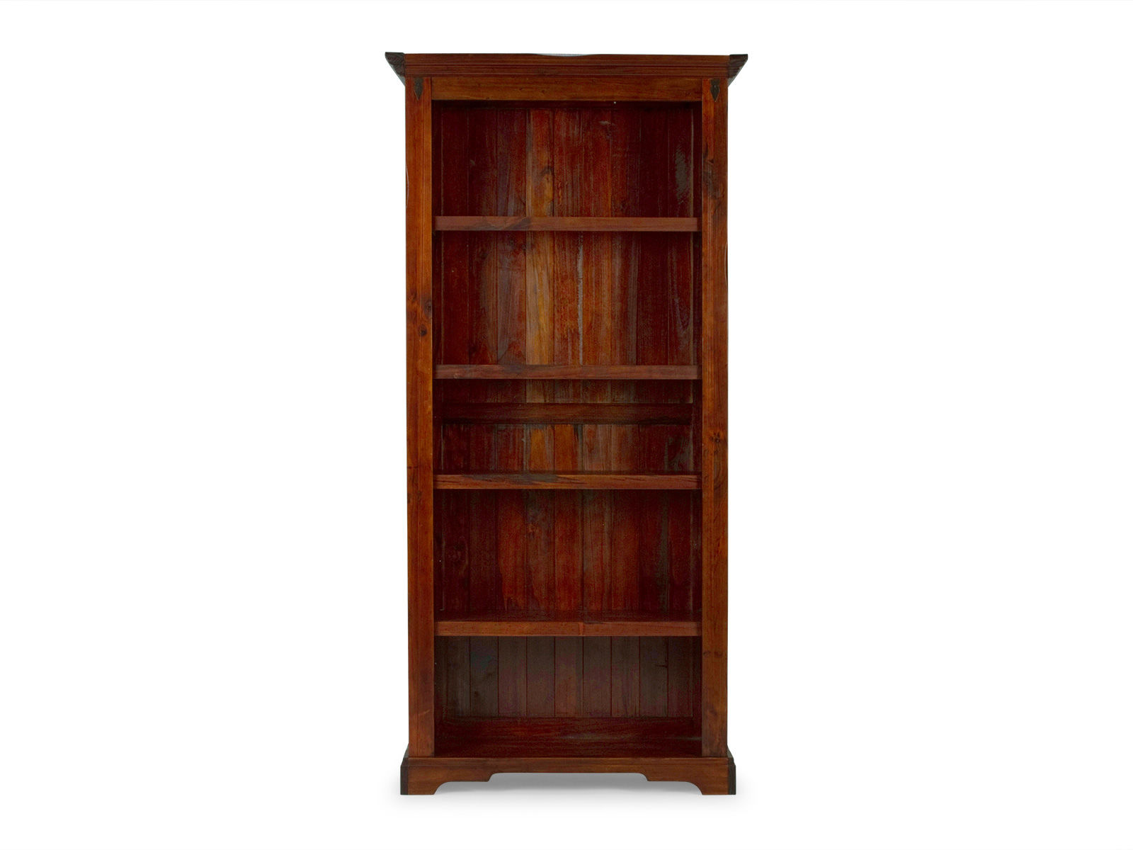 Frontansicht Freisteller des Bücherregals „Catana“ in Braun, lackiertes Pinienholz, 97×200×38 cm, 5 offene Fächer