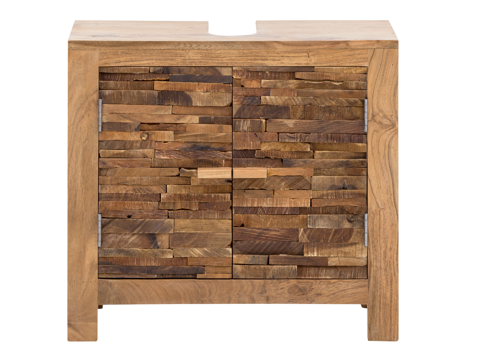 Freisteller Frontansicht 2-türiger Waschbeckenunterschrank Matay aus lackiertem Akazienholz natur (B67×H61×T30 cm)