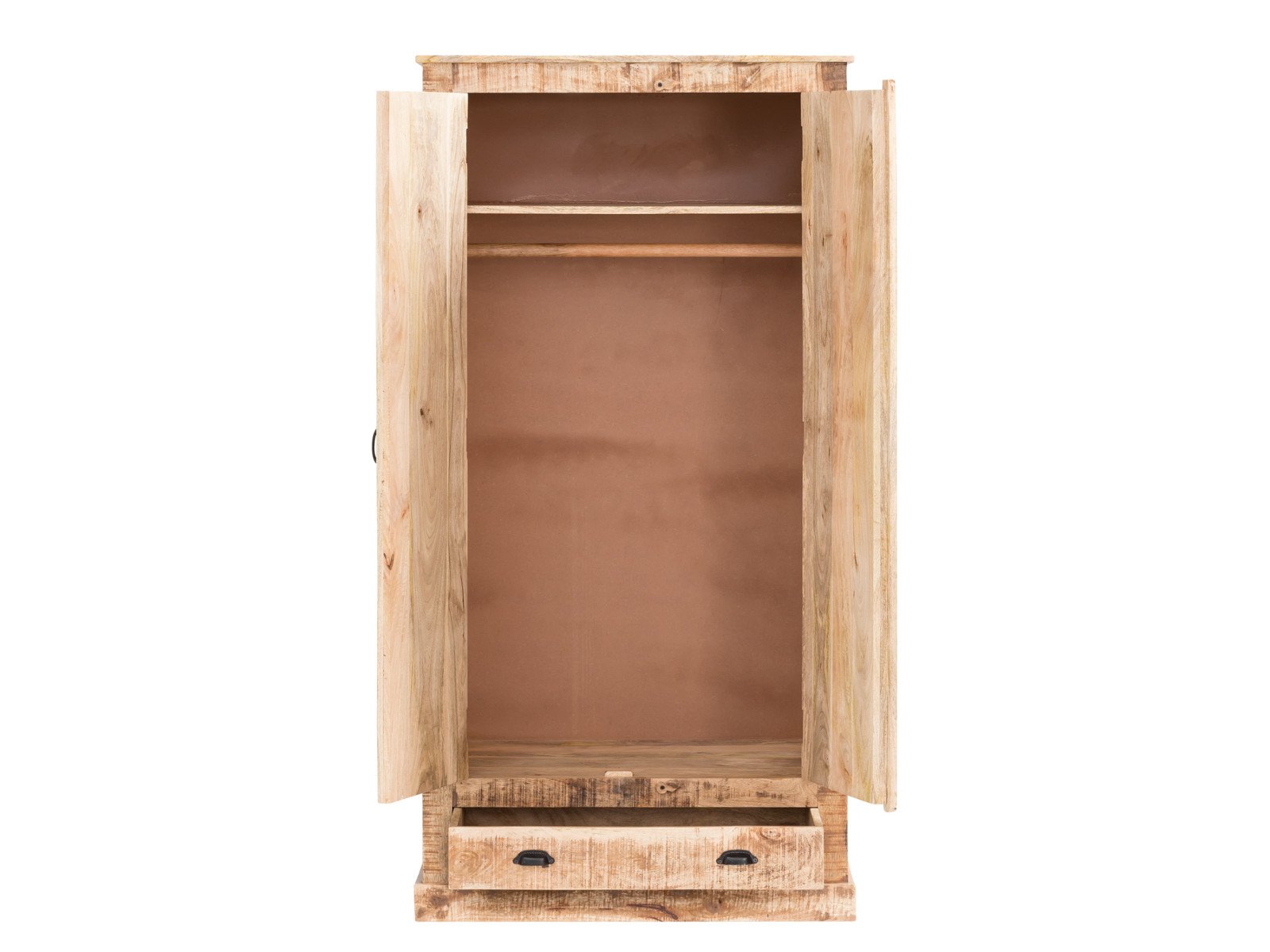 Kleiderschrank Caribou Mango Holz - Mango 90x180x60 Frontansicht geöffnet