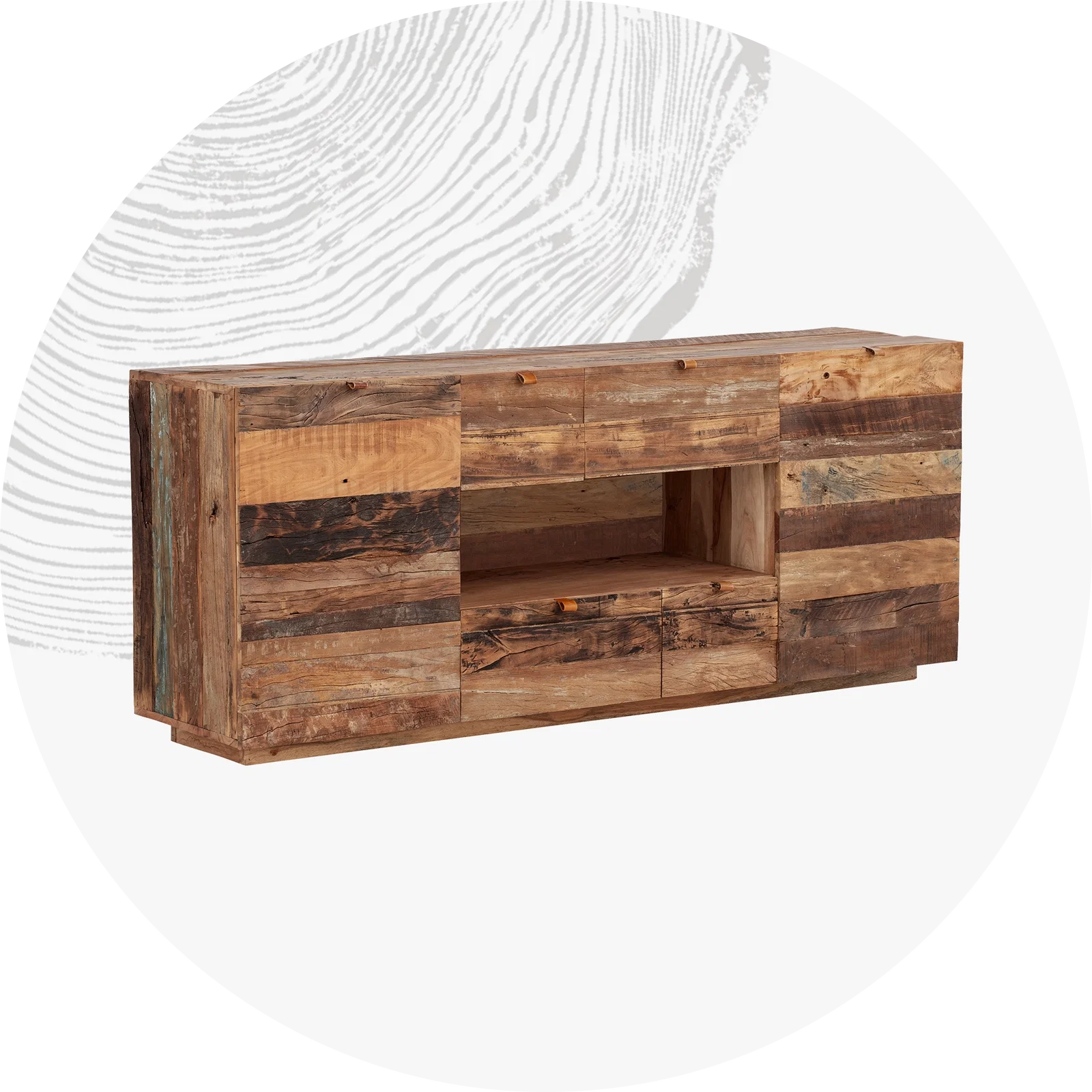 Modernes Holz-Sideboard in warmem Naturton mit klaren Fronten und schlanken Beinen, minimalistisches skandinavisches Design und viel Stauraum
