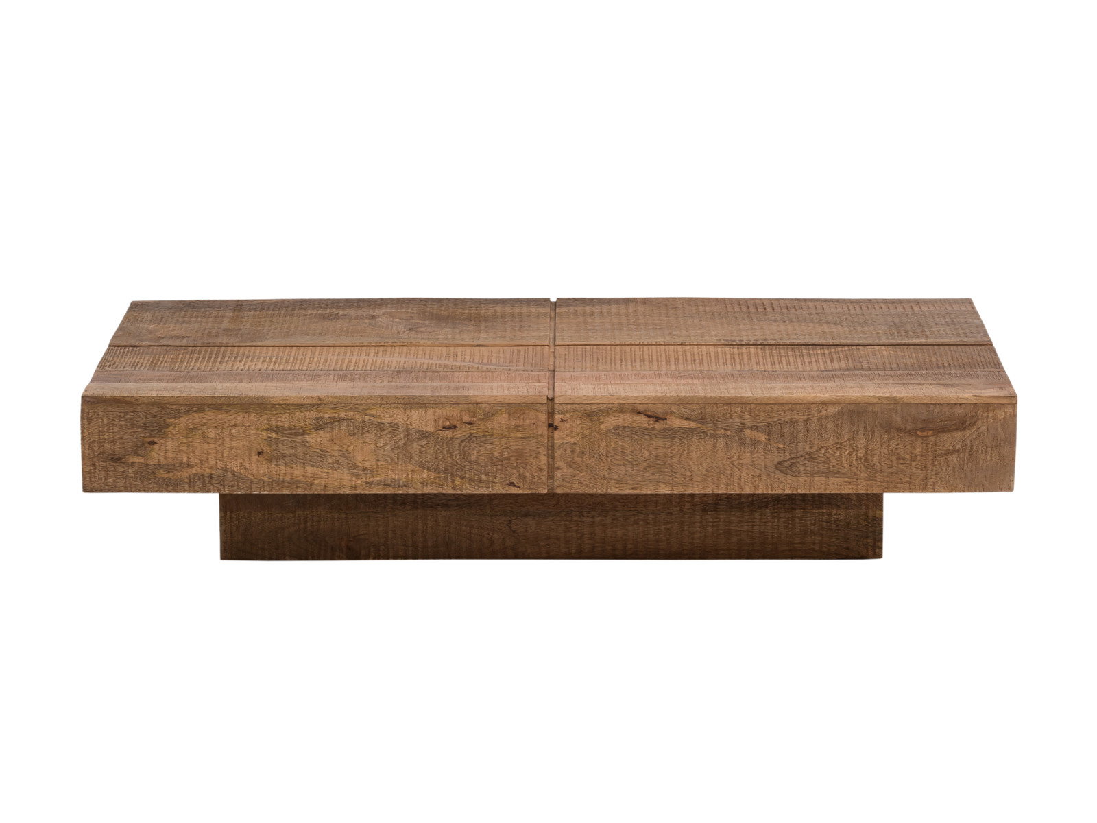 Freisteller Frontansicht: Couchtisch Amberley Mango 140x70 cm, lackierter Mangoholztisch in Natur mit sichtbarer Maserung
