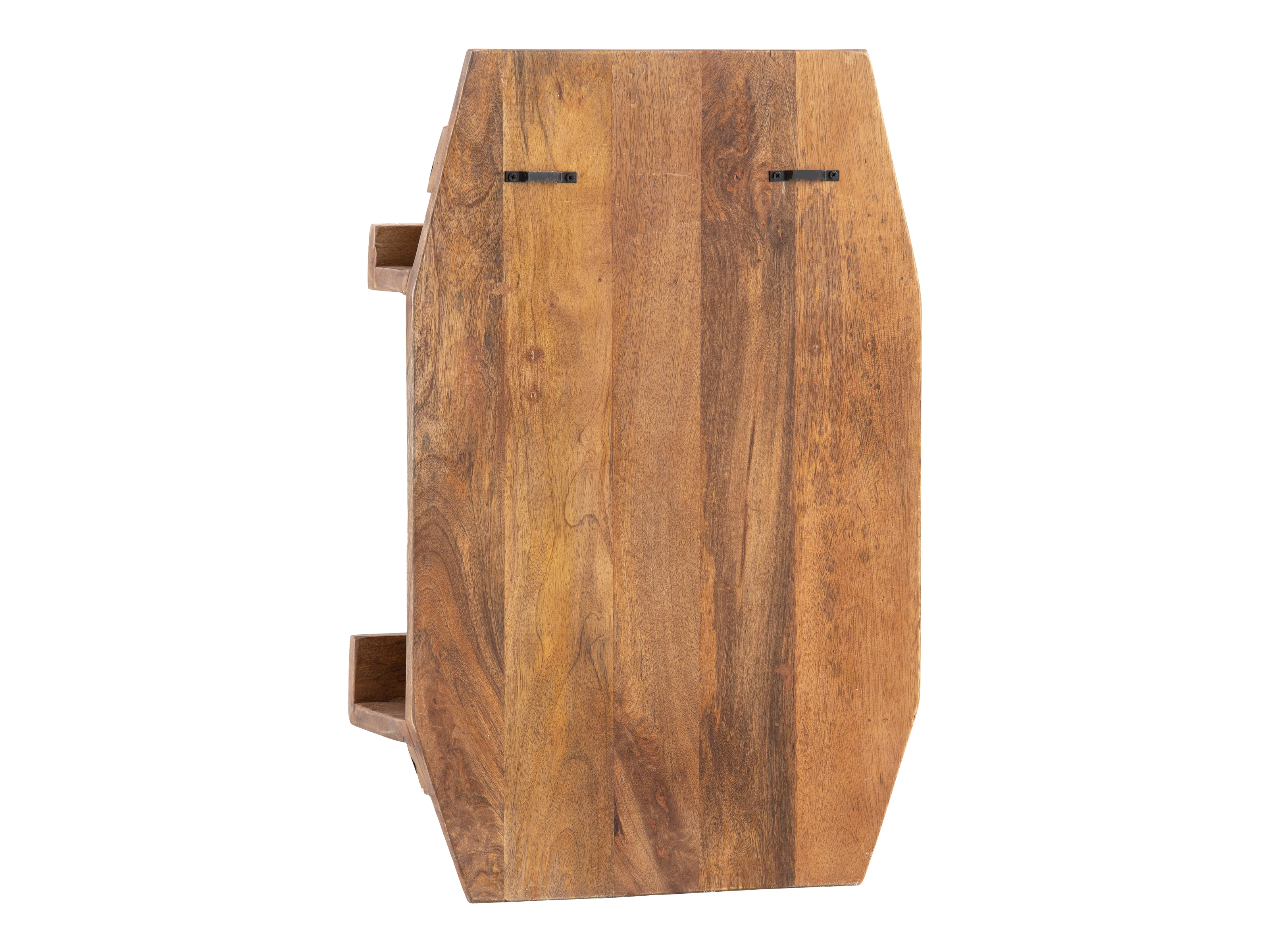 Freisteller Rückansicht des Wandregals Barrel aus lackiertem braunem, lackiertem Holz (45×70×18 cm)