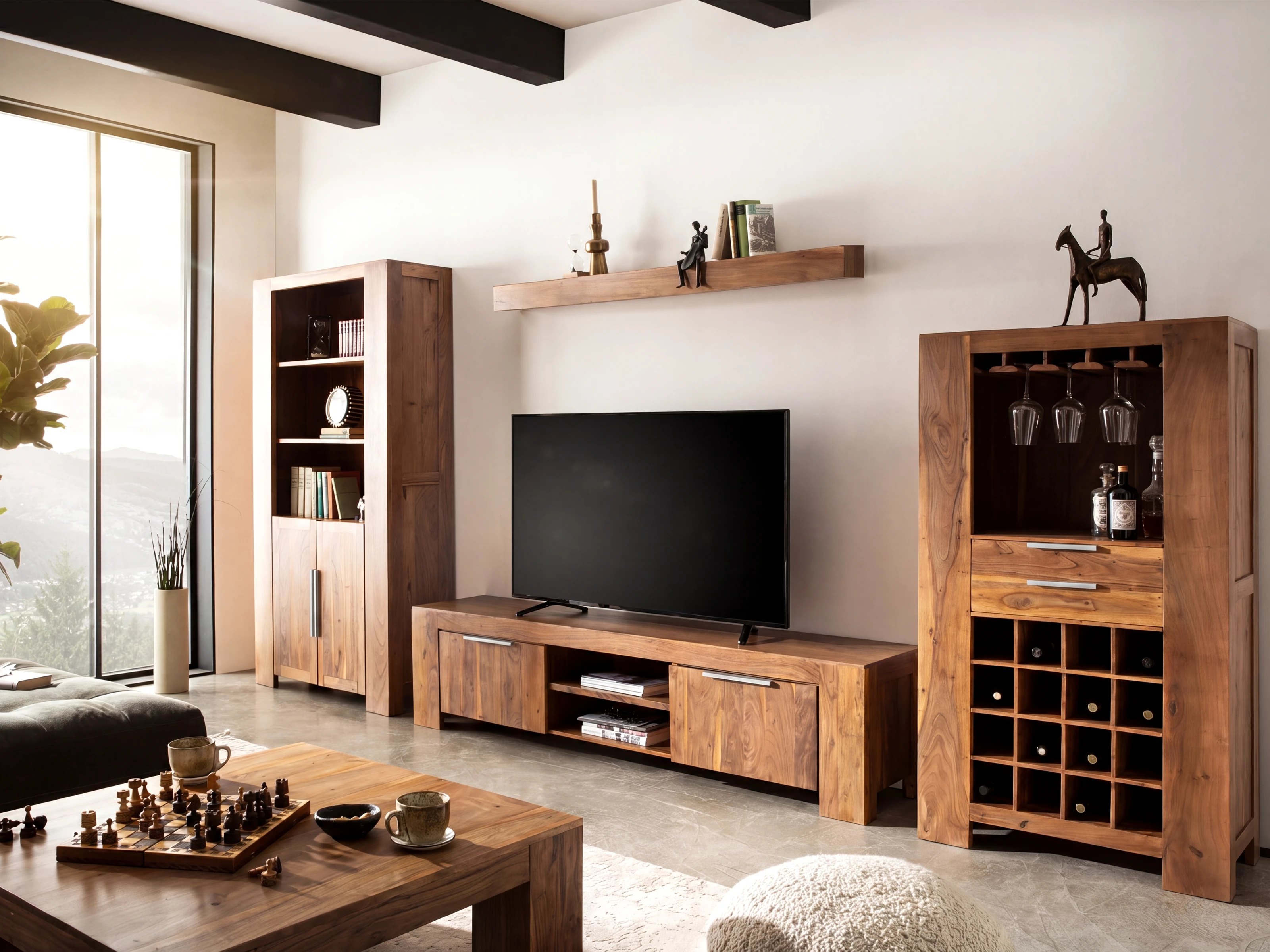 Barschrank Osbon Akazie - Metallgriffe Silber