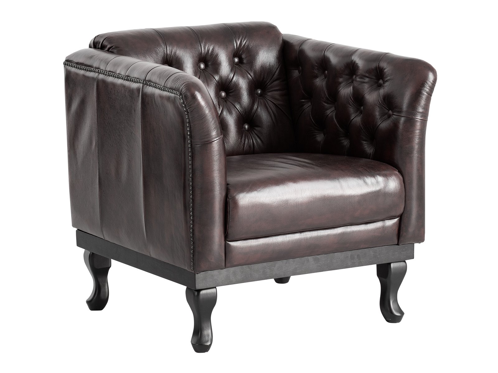 Sessel Chesterfield Dover Echtleder braun 84x80x84 Schrägansicht