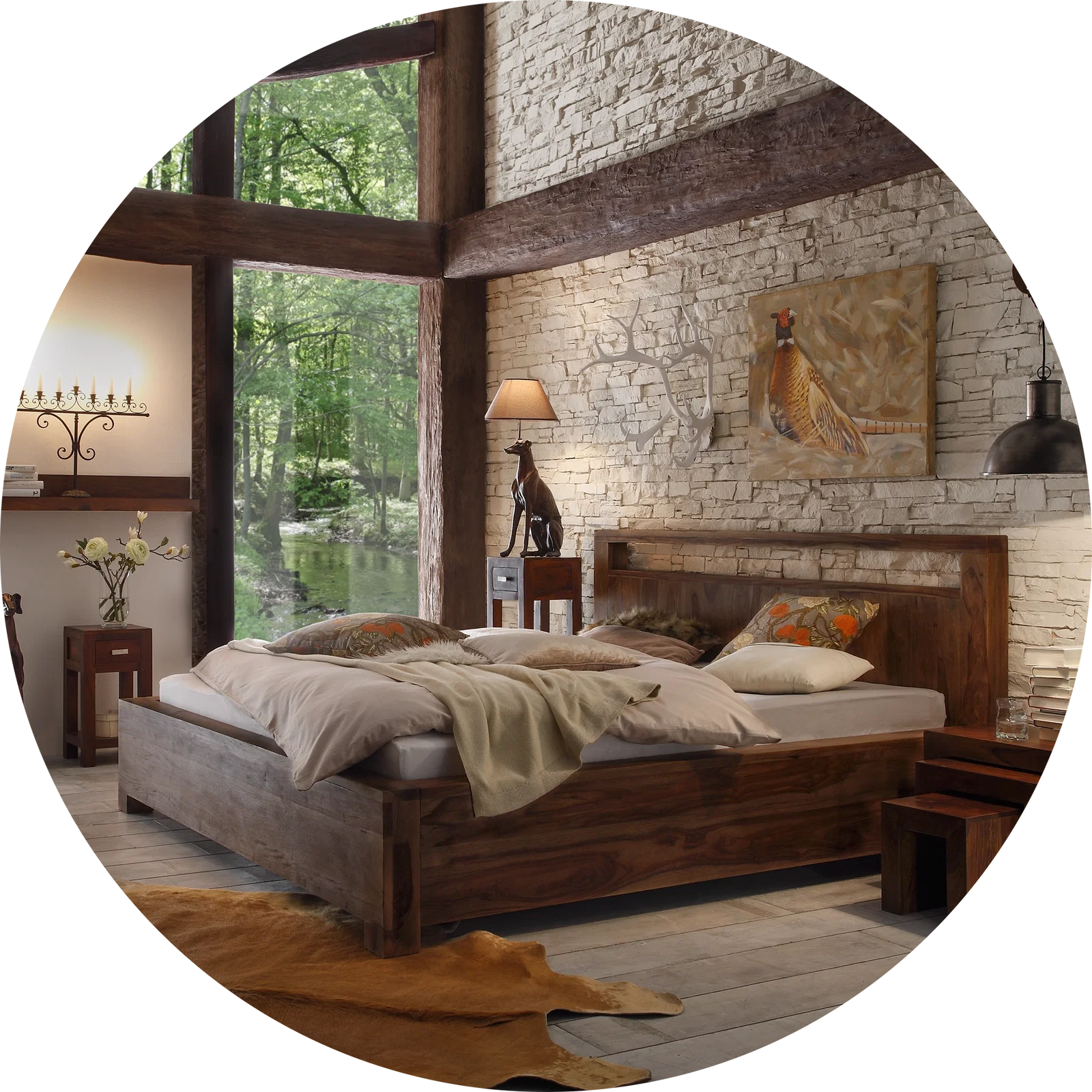 Wohnstile-Banner 'Von der Natur inspiriert' – natürliches Interieur mit Holz, Erdtönen und Grünpflanzen.