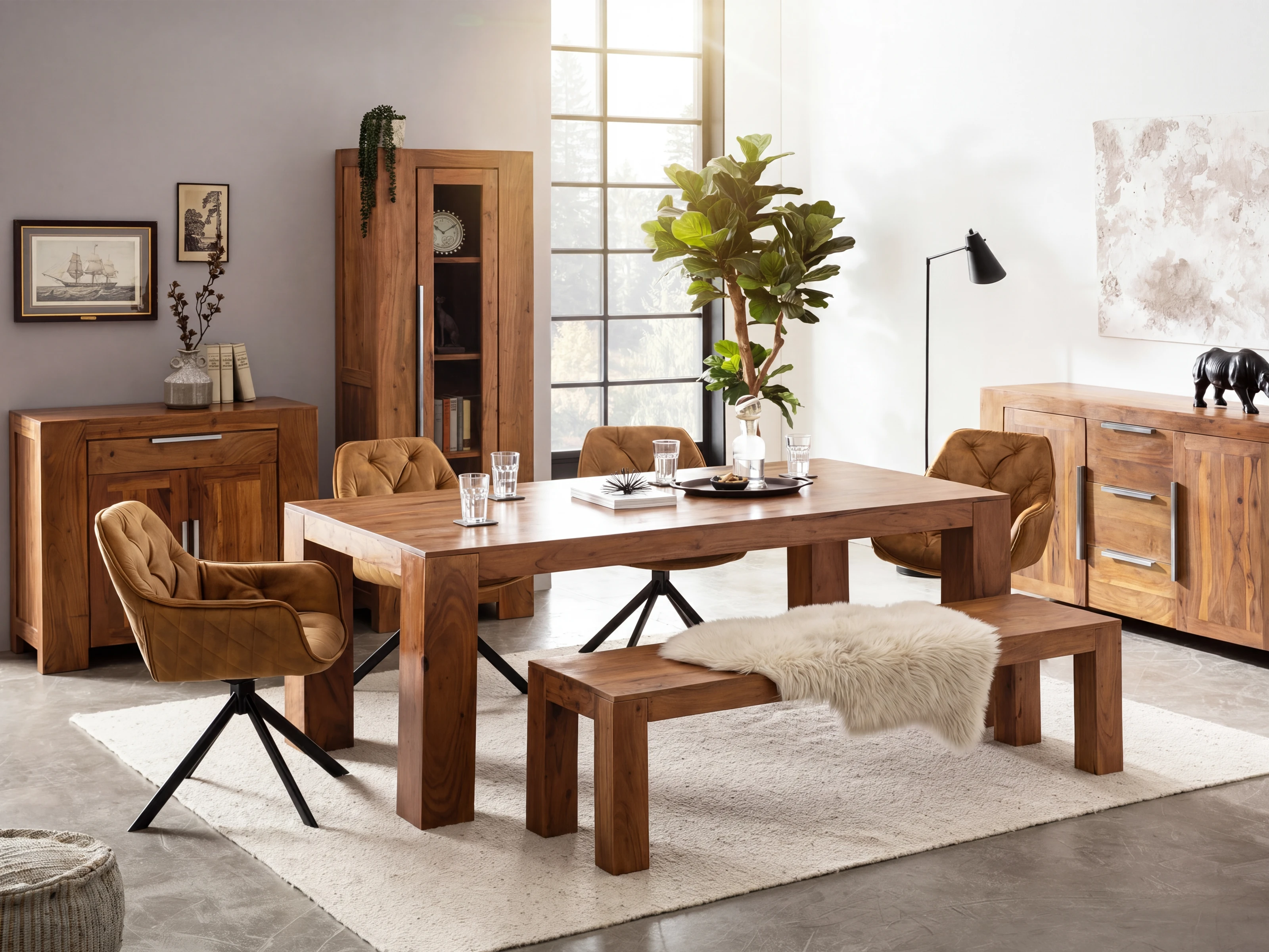 Vitrine Osbon Akazie - Metallgriffe Silber