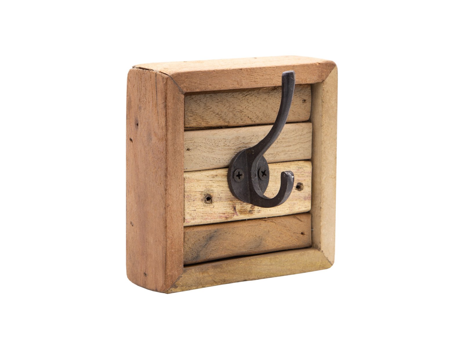 Haken Kavali mit Holzrahmen klein Haken Kavali mit Holzrahmen klein Holz - recyceltes Hartholz 15x15x15 Schrägansicht