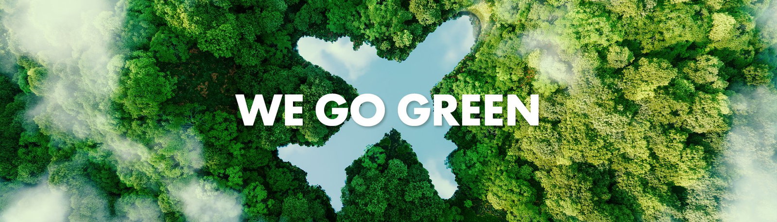 Waldmotiv mit Schriftzug „Versand mit GoGreen Plus“