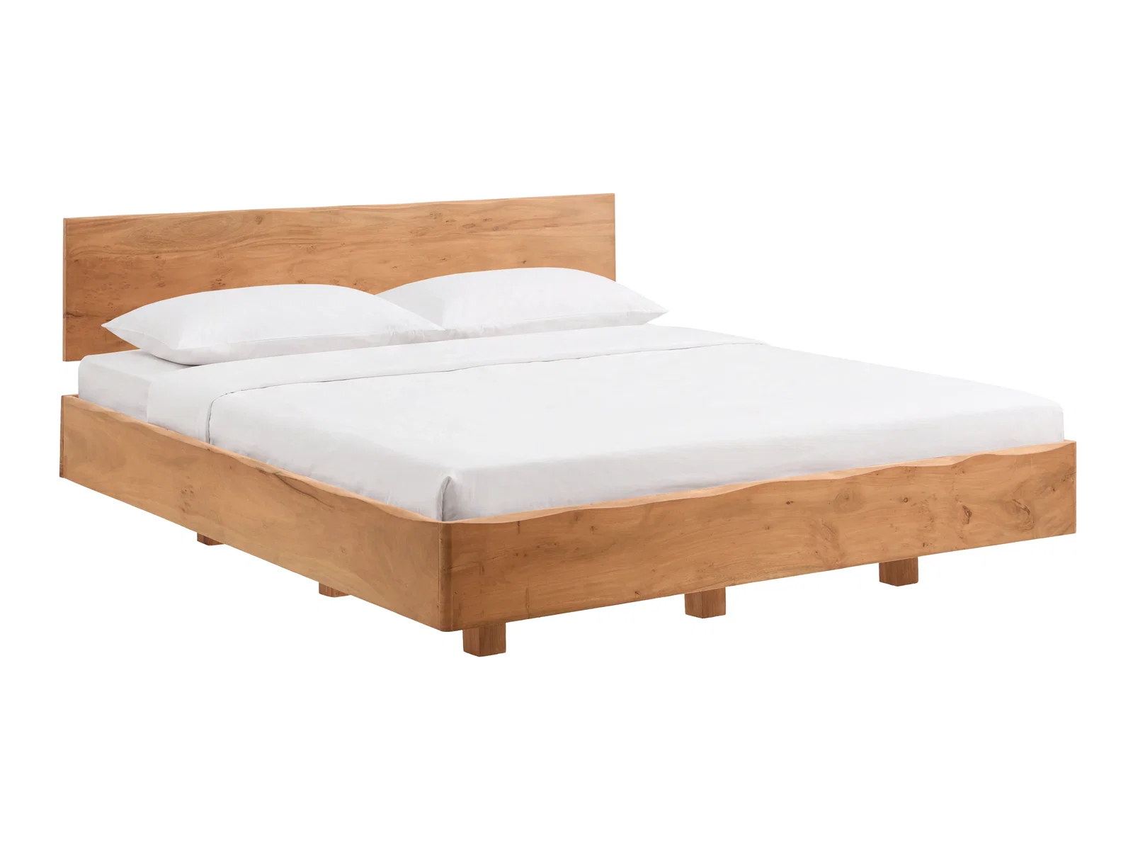 Bett Saipan 180x200 aus Akazienholz, Freisteller in 45-Grad-Ansicht mit Kopfteil, braun lackiert, ohne Matratze und Lattenrost