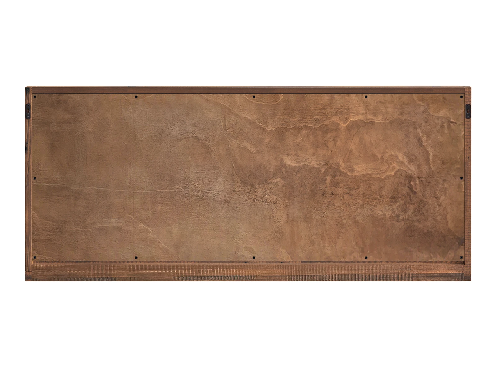 Freisteller Rückansicht des Wandspiegels „Sydney“ (138×60 cm) mit 3 cm starkem, lackiertem Pinieholzrahmen in Braun Frontansicht Freisteller: dunkle, lackierte Pinie-Frontplatte mit Holzrahmen und Schrauben – Teil des 2tlg. Badsets Sydney