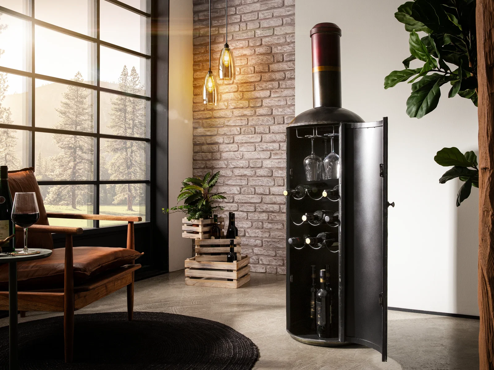 Barschrank Barelino mit Flaschenregal, Glasaufhängungen und Stellfläche
