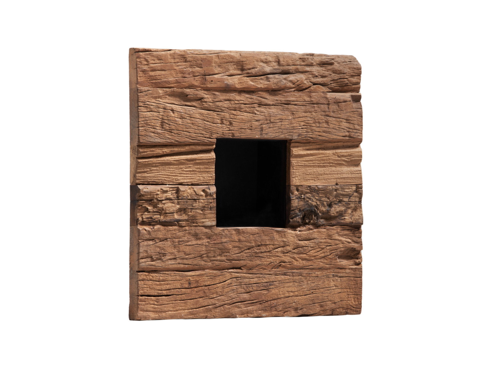 Wandbild Savon quadratisches Altholz-Wandregal 45×45×10?cm mit offenem Würfelfach. Frontansicht mit rustikaler Holzmaserung.