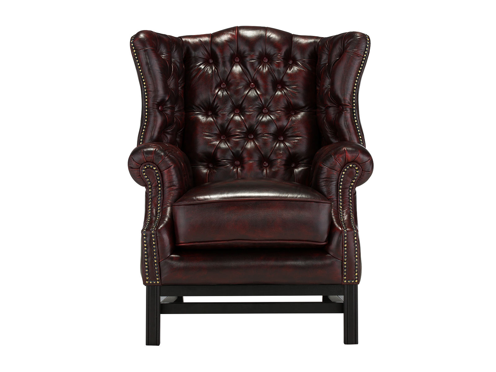 Ohrensessel Chesterfield Kingsfield Echtleder rot 89x104x79 Frontansicht