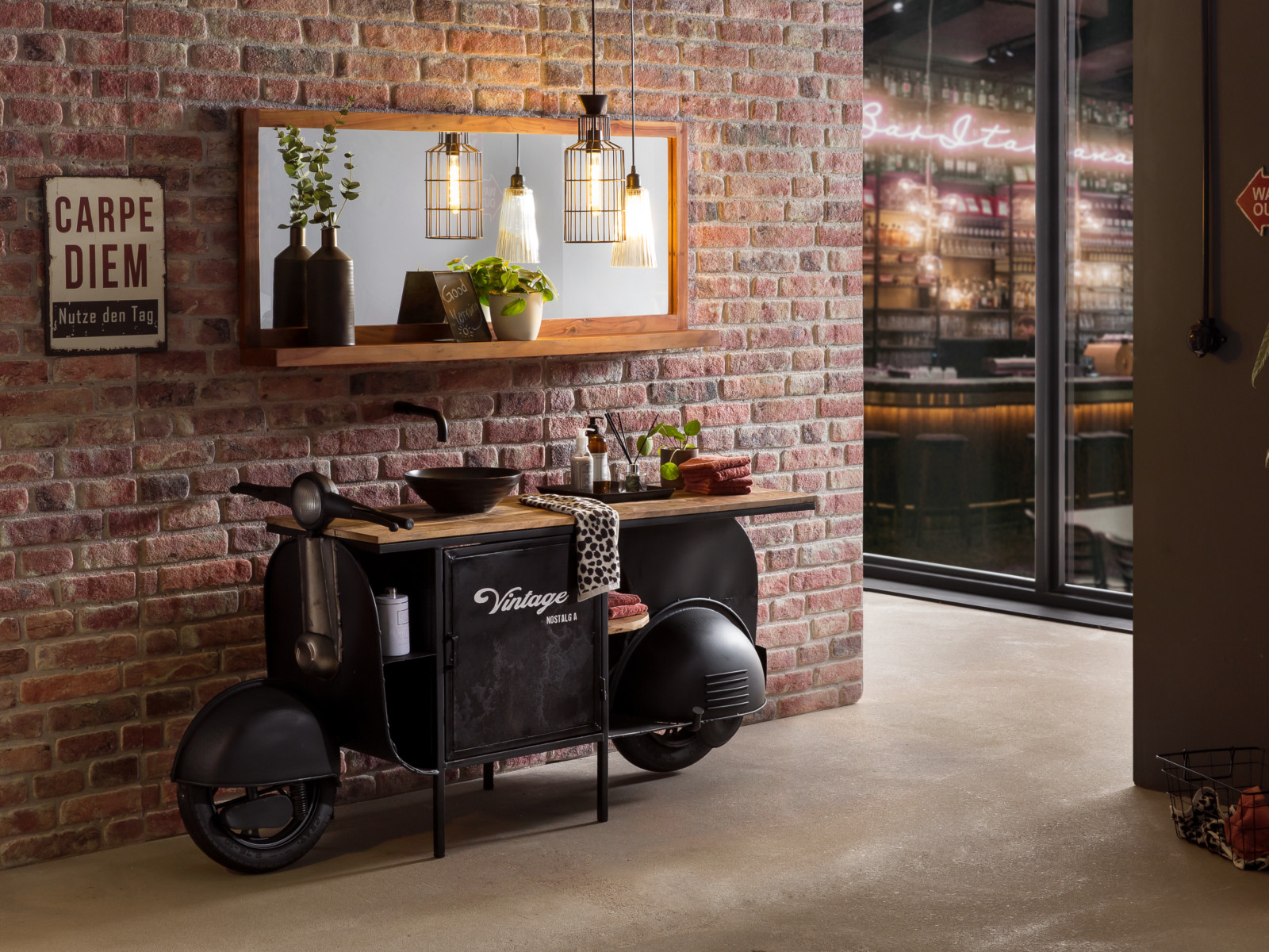 Waschtisch Scooter schwarz Metall - Holz Mango 177x89x44 Ambiente