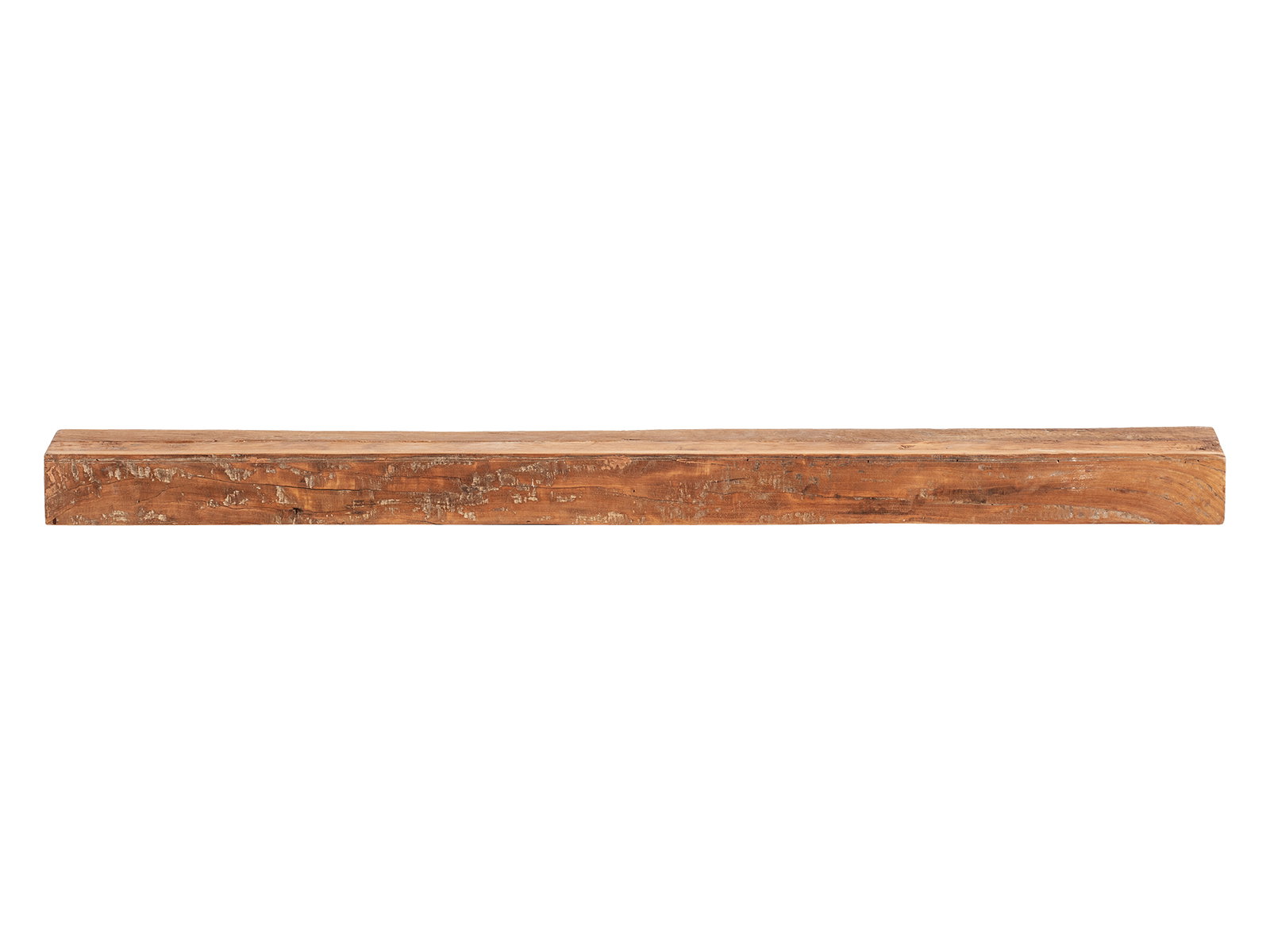 Freisteller Frontansicht Wandboard Oldwood aus lackiertem Altholz, Braun, 160×10×15 cm – schwebendes Wandregal