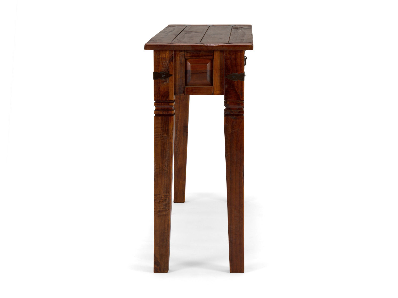 Konsolentisch Catana braun als Freisteller in Seitenansicht, rechteckig 120×35×76 cm Holz (Pinie) lackiert, 1 Schublade