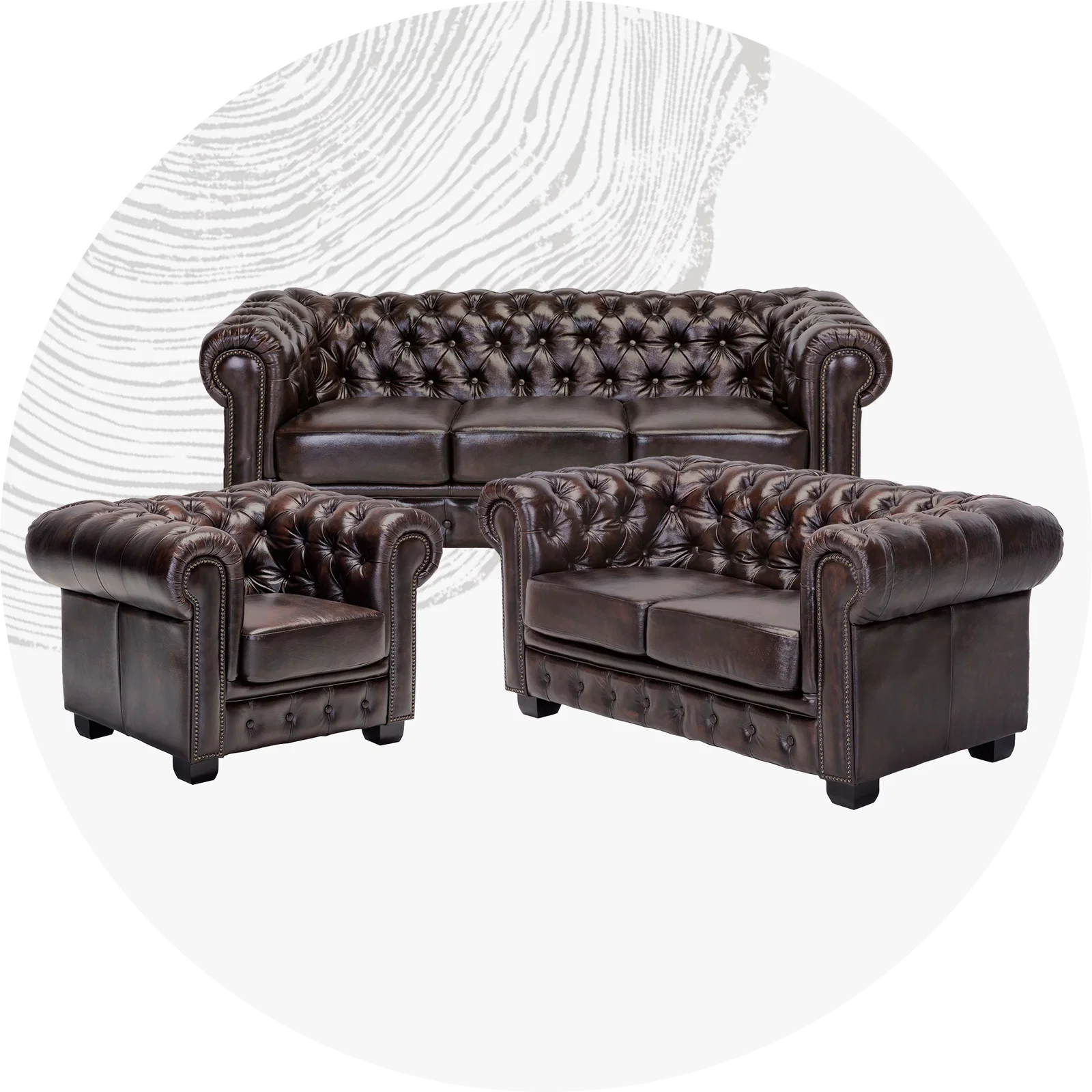 Mehrere moderne Sofagarnituren im stilvollen Wohnzimmer, Polstermöbel, Sofas und Beistelltische in neutralem Design